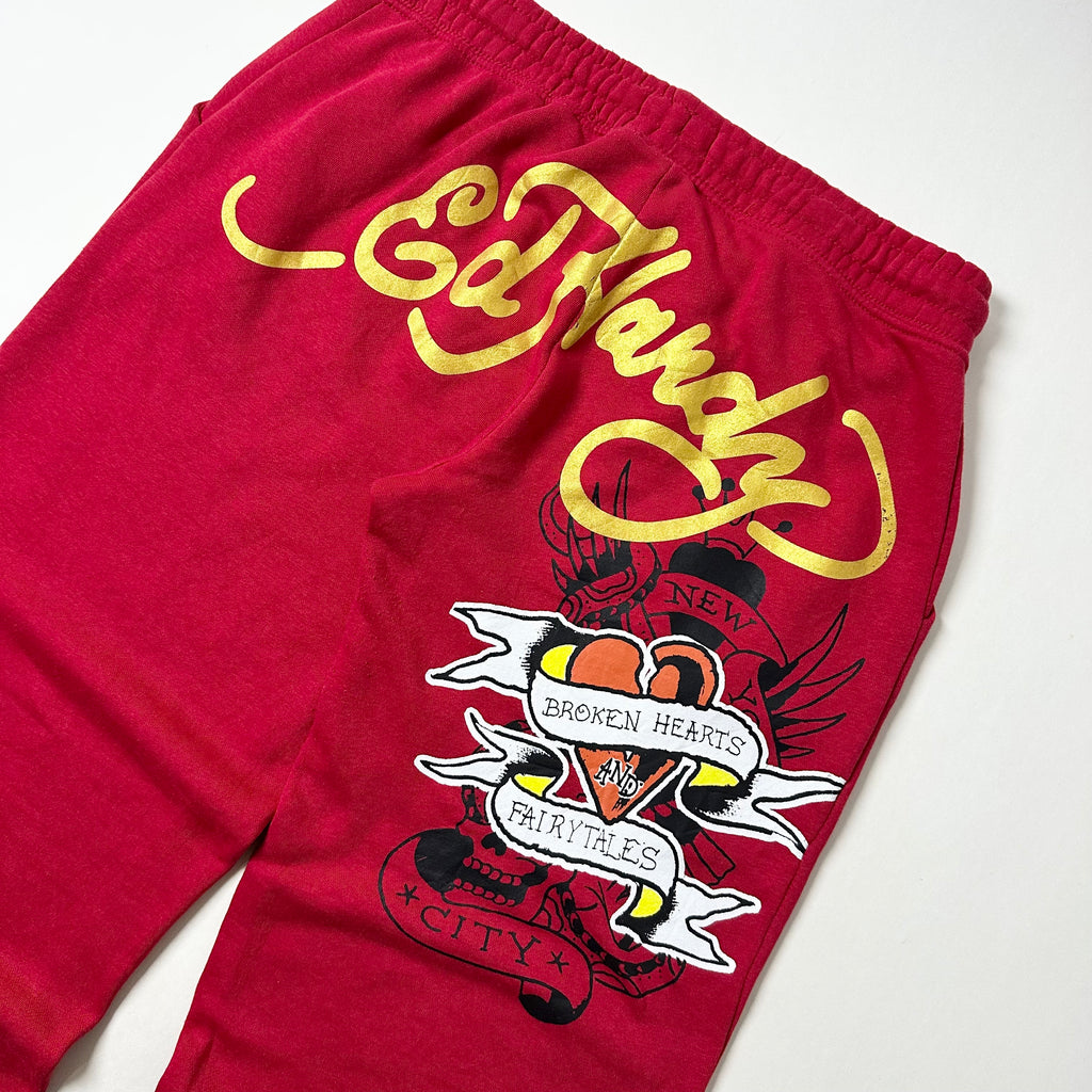 Ed Hardy Broken Heart Women’s Flared Sweat Pants in Cherry Red (Size Medium 28-36)