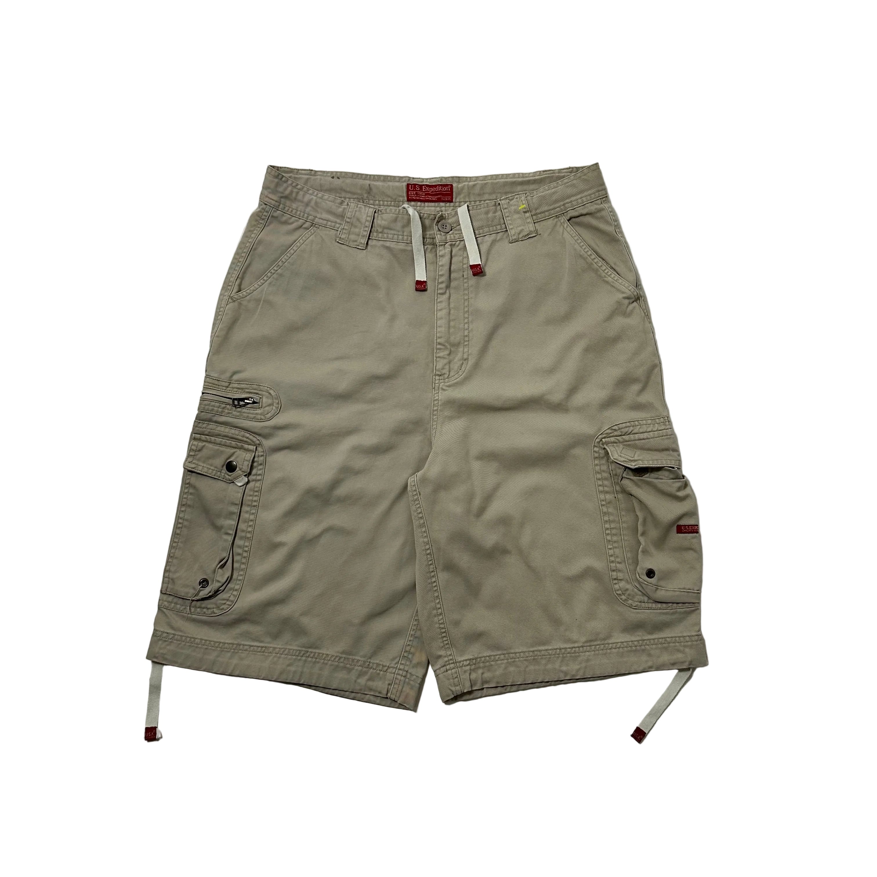 U.S Expedition Y2k Baggy Long Cargo Shorts Beige Size 36