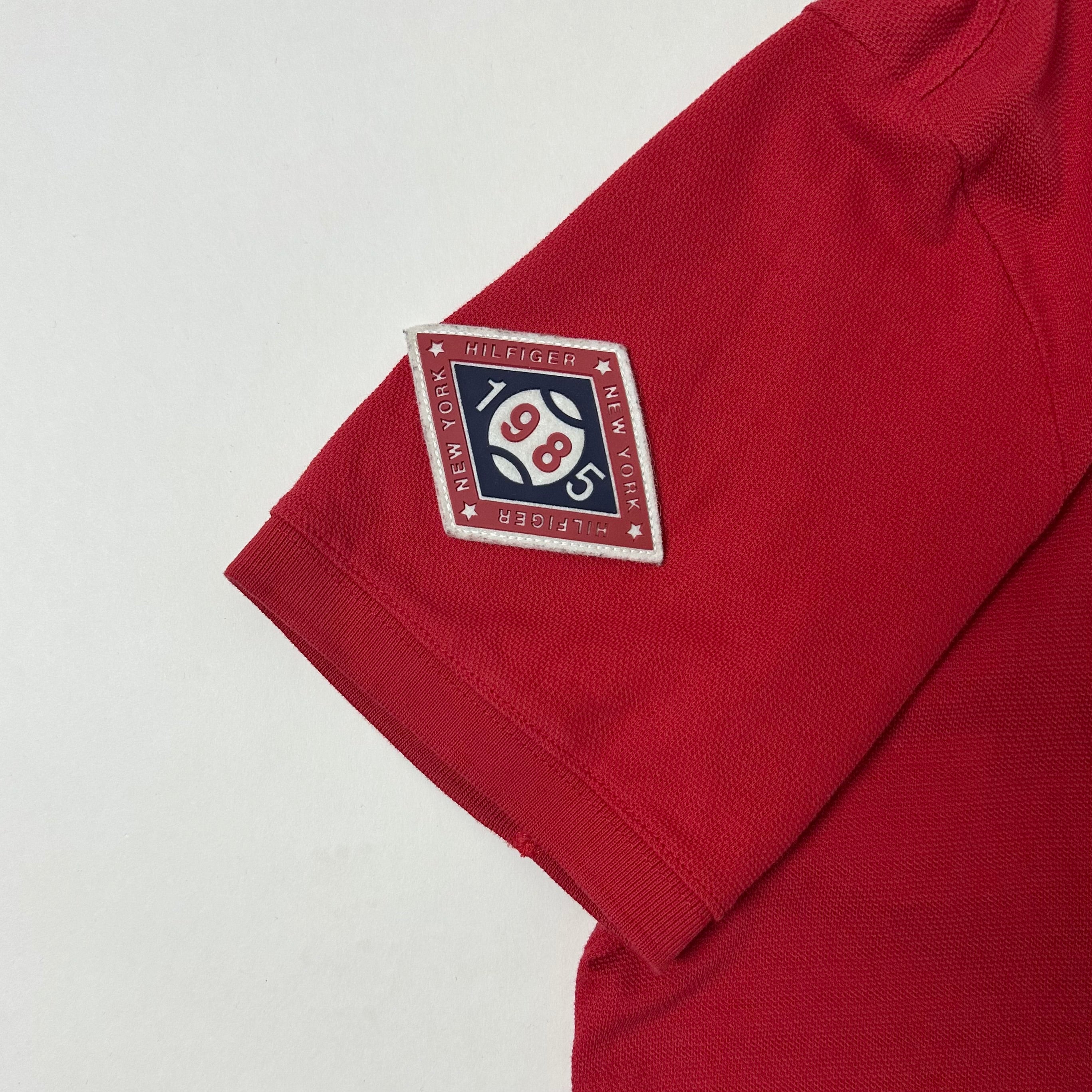 Tommy Hilfiger Polo T-shirt in Red Big Letter “H’ Varsity Style on chest (Size Large)