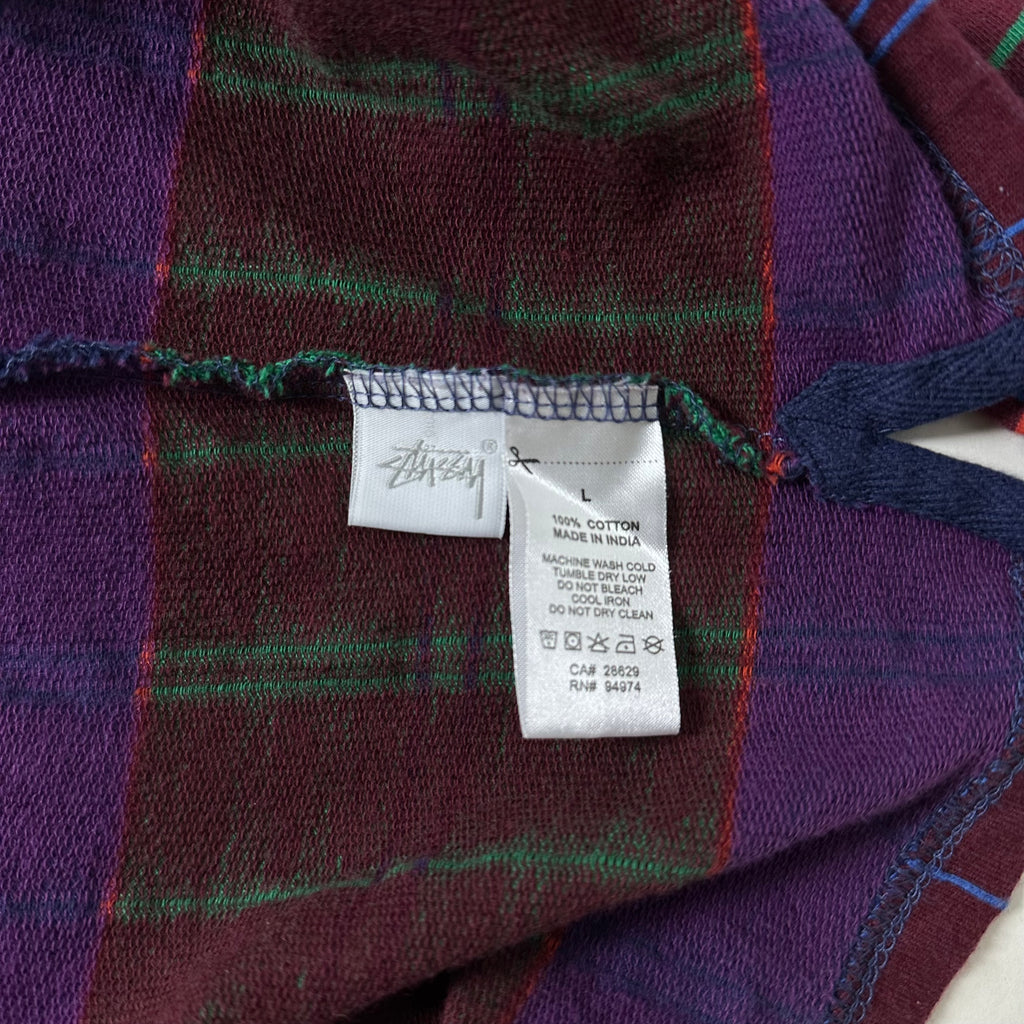 Stussy Plaid Long sleeve Polo with  an Embroidered Chest Logo (Size Large)