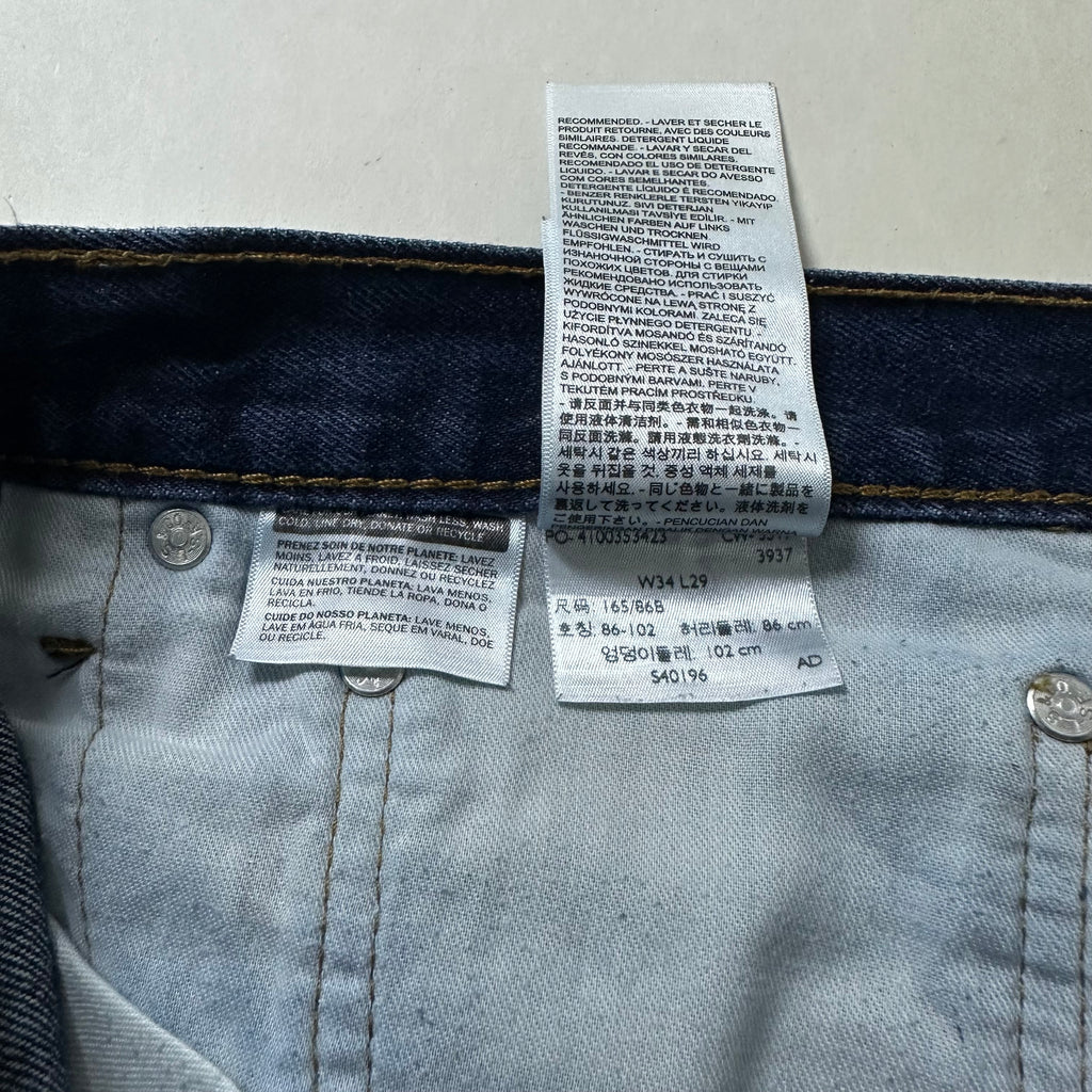 Levi’s 505 Regular Straight Fit Jeans in Dark Stonewash Blue Denim (Size 34)
