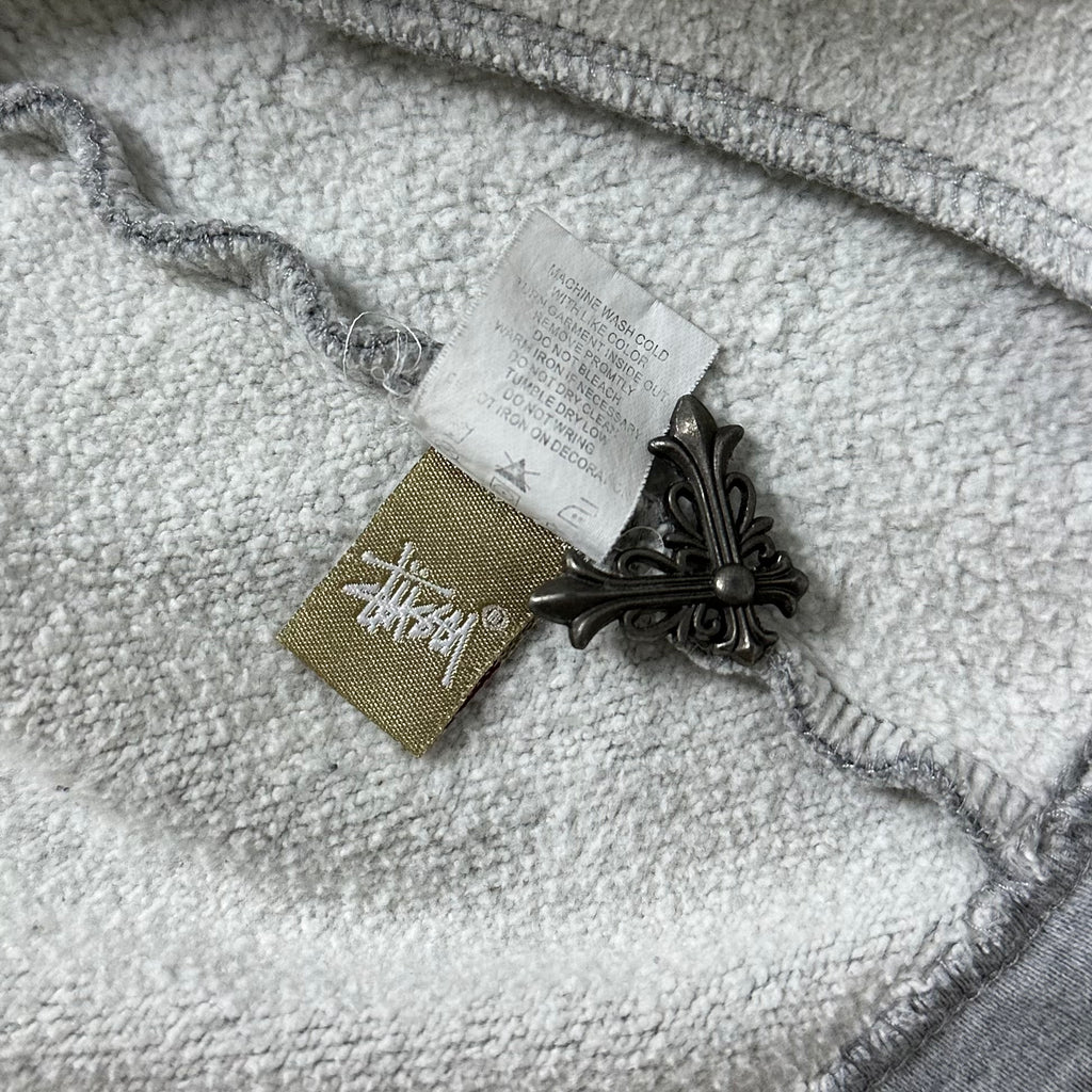 Stussy Cardigan Sweater Felt Patch Crown-topped “S” Logo in Gray (Size Medium)