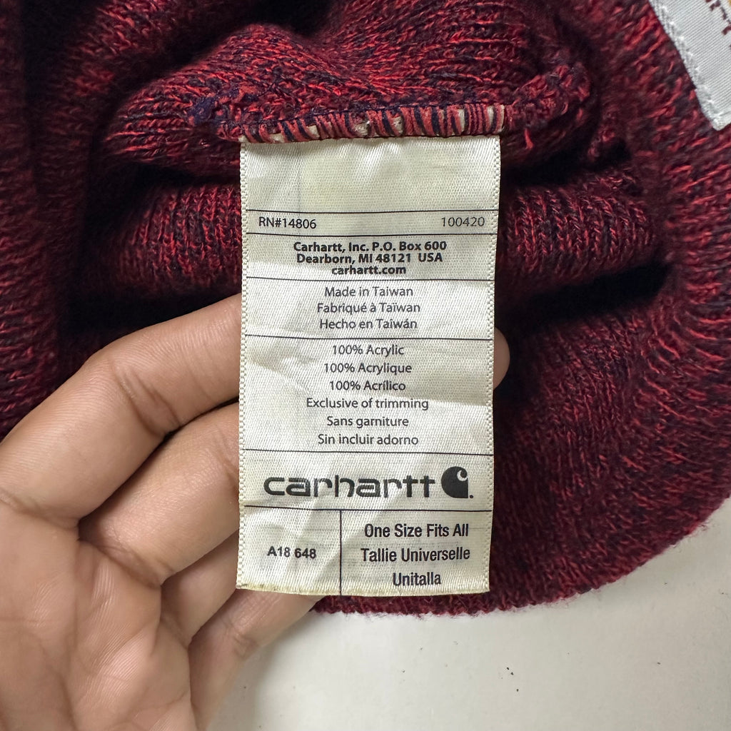 Carhartt Acrylic Knit Beanie Hat in Marled Red and Navy (One Size)