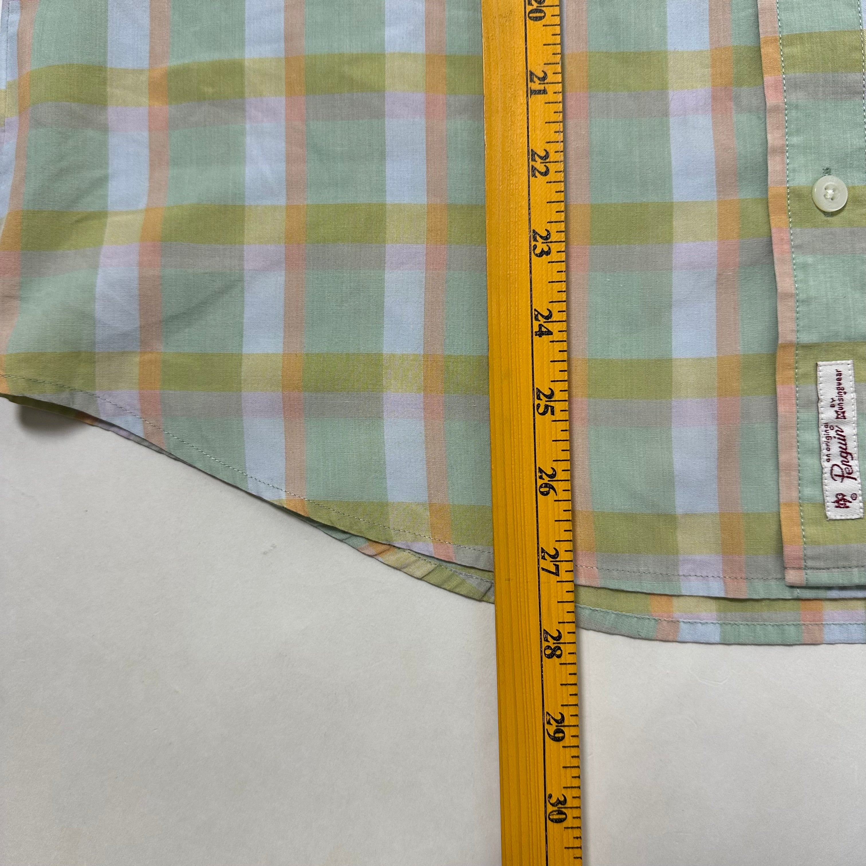 Penguin Short-sleeve Button-down Polo in Pastel Plaid Pattern (Size Medium)