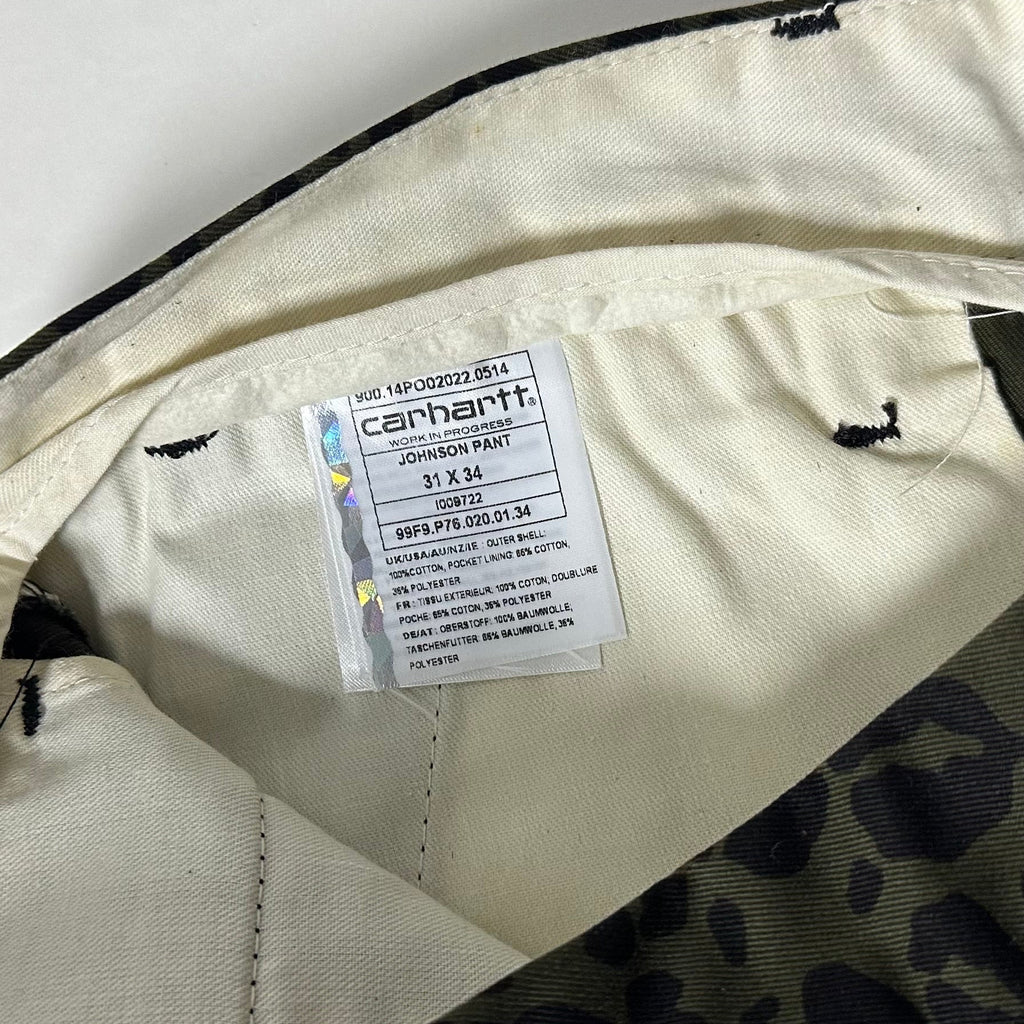 BRAND-NEW Carhartt WIP Johnson Pants “Leopard Pattern” in Dark Olive Green (Size 31-32)