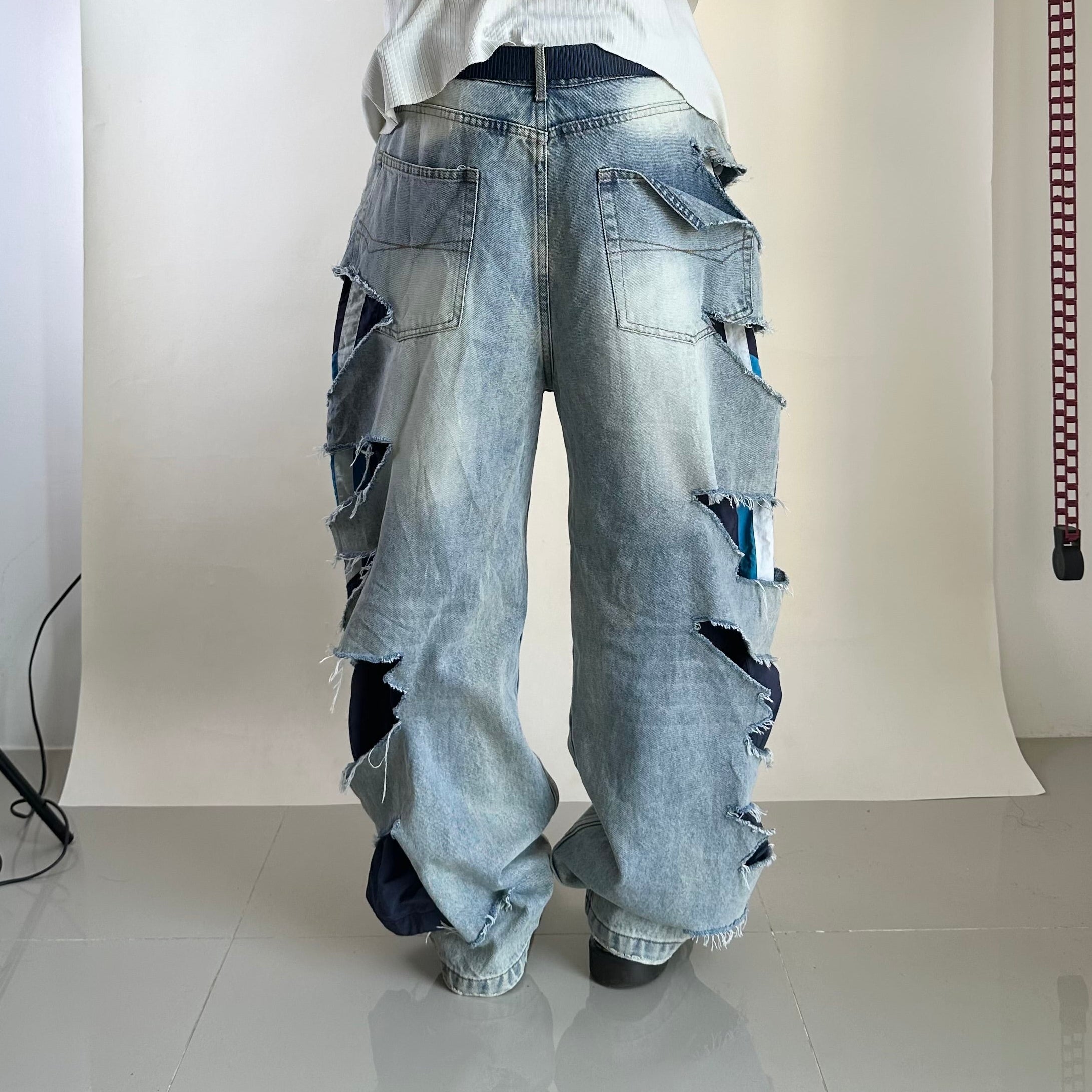Balenciaga "Afterworld" Slashed Track pants Jeans washed denim (Size 36) OFF only - SOLD