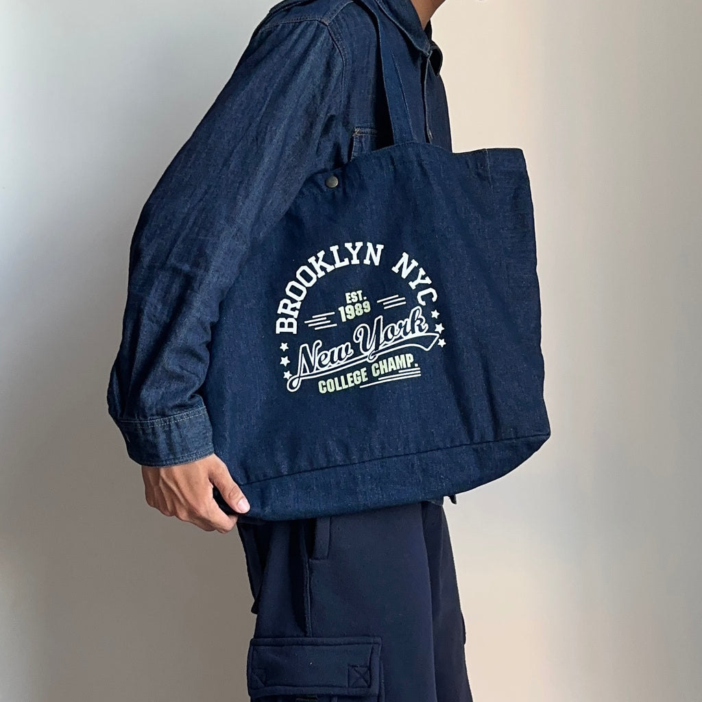 Brooklyn NYC Dark Blue Denim Tote Bag