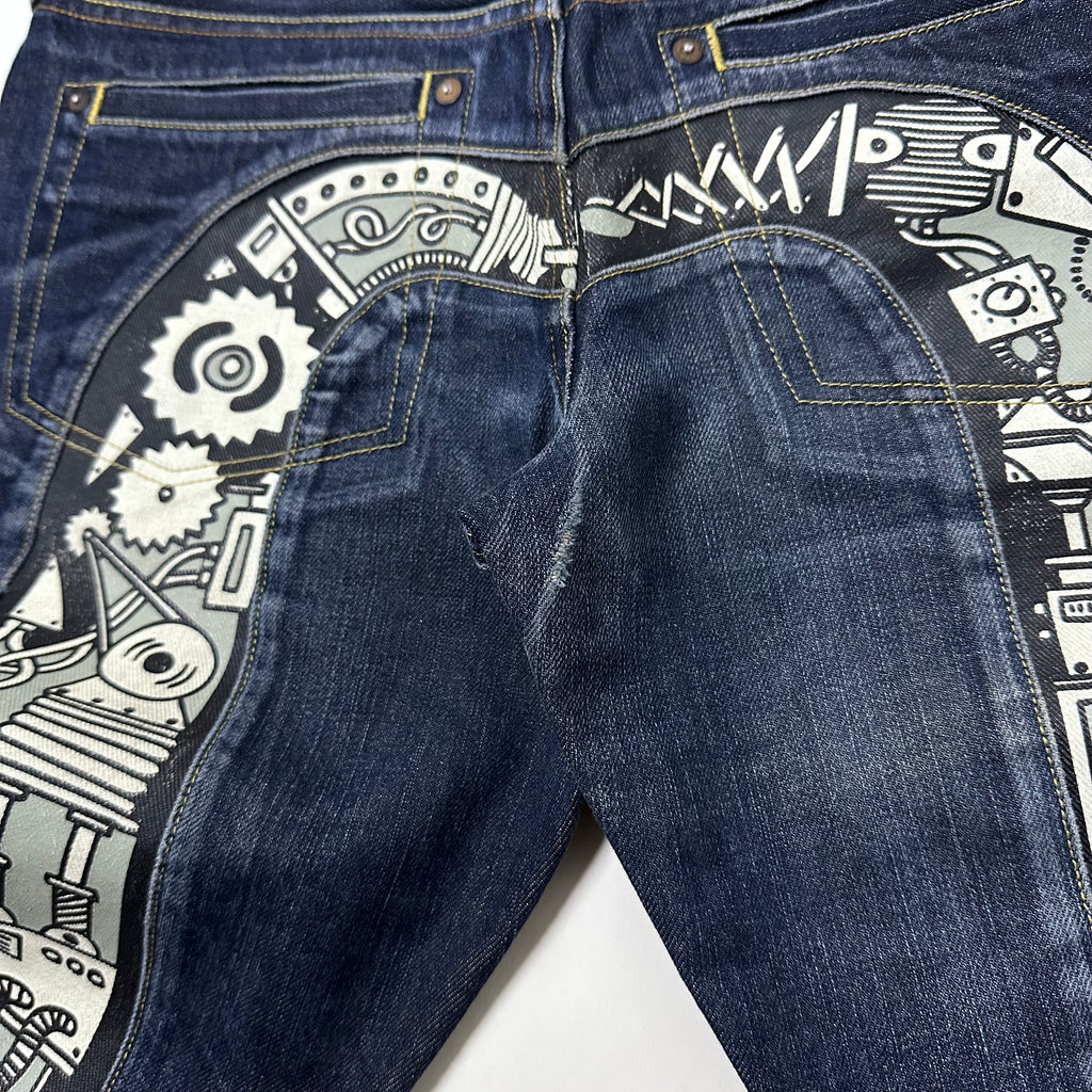Evisu Big Daicock Mechanical Motif Selvedge Denim Size 30-32