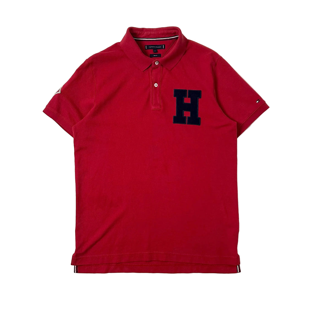 Tommy Hilfiger Polo T-shirt in Red Big Letter “H’ Varsity Style on chest (Size Large)