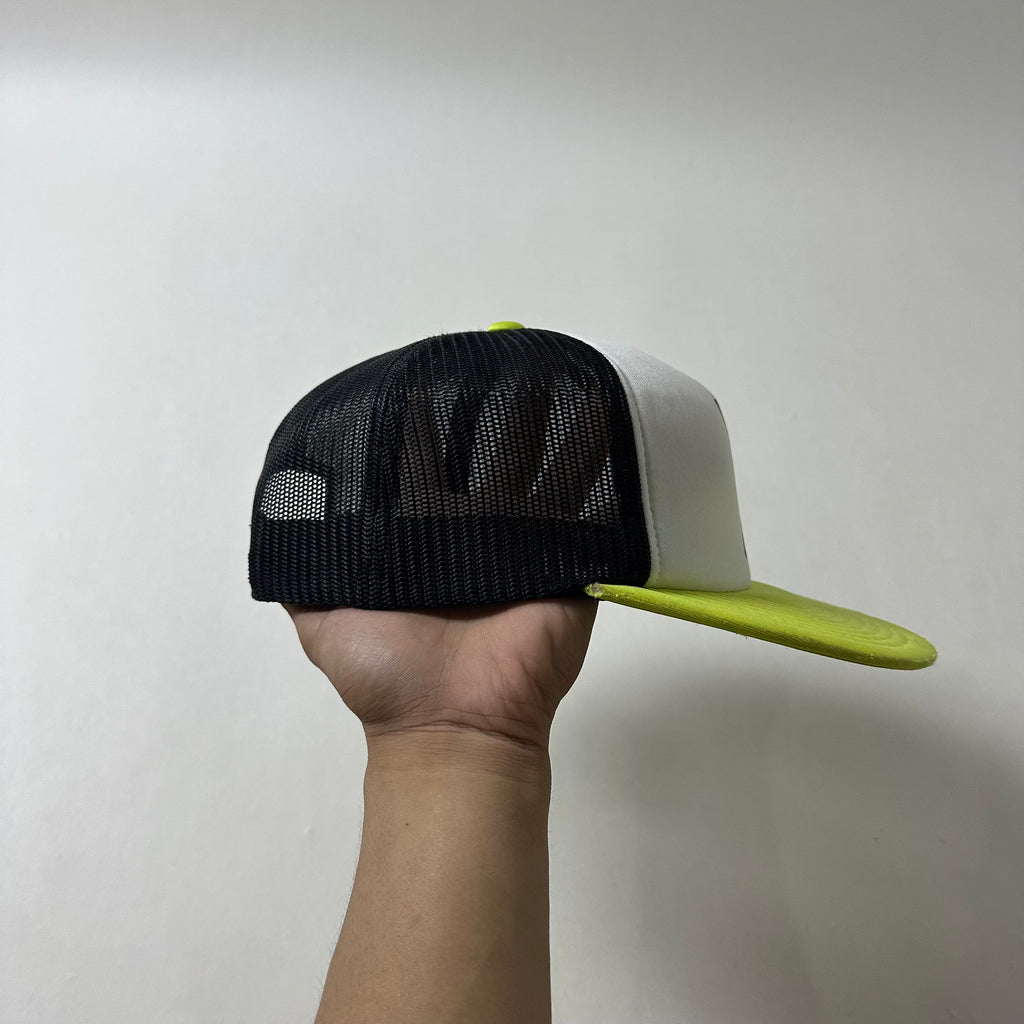 Volcom High Ten Cheese Flat Snapback Trucker Hat in Limeade (One Size)