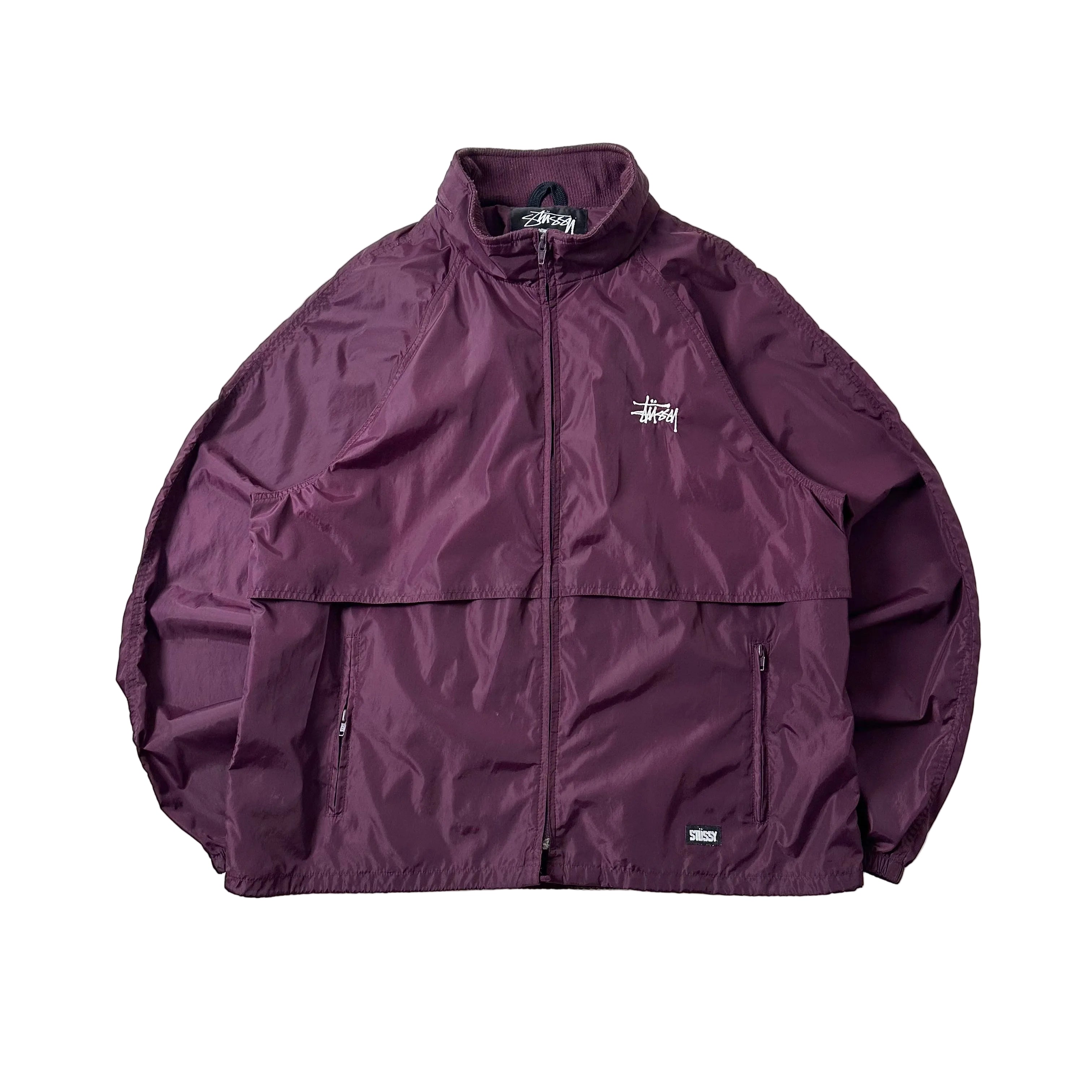 Stussy Windbreaker Jacket with Packable Hood in Burgundy (Size XL)