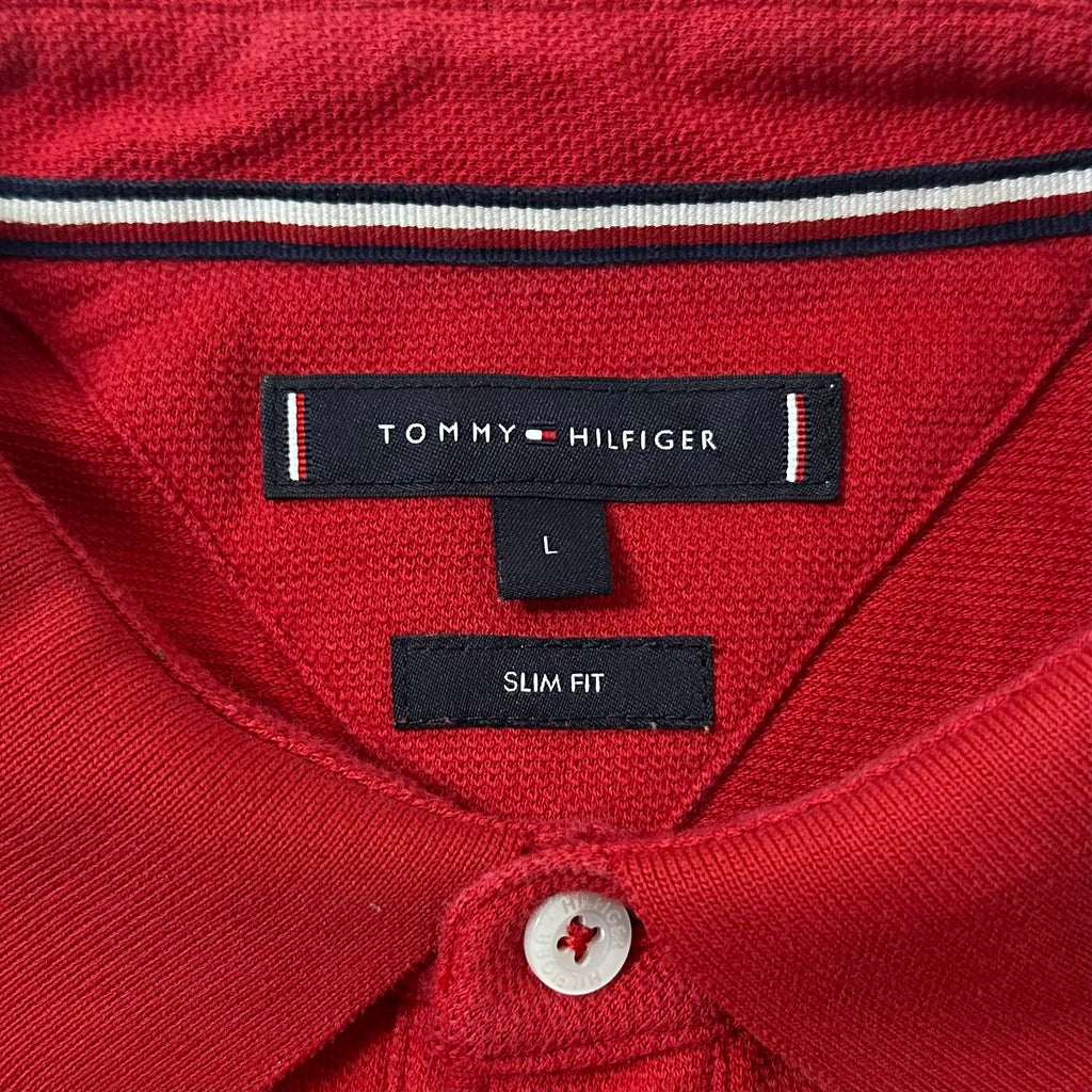 Tommy Hilfiger Polo T-shirt in Red Big Letter “H’ Varsity Style on chest (Size Large)