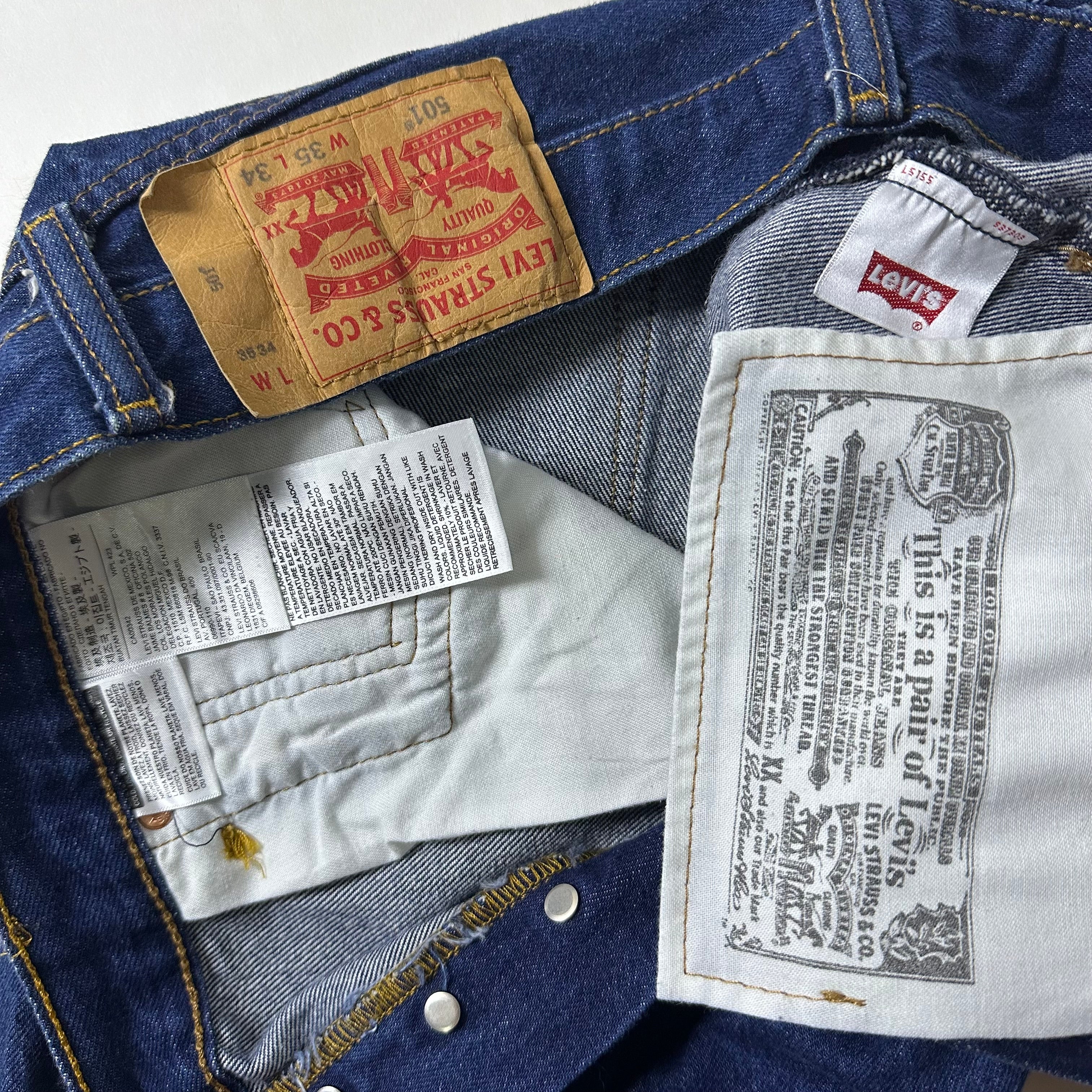Levi’s 501 Original Fit Jeans Extended Patch in Classic Indigo Dark Wash STF (Size 34-35)