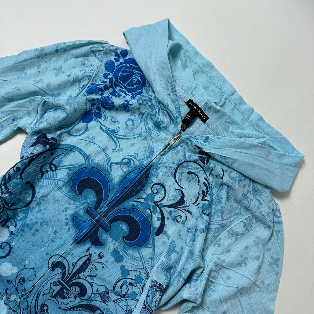 F.A.N.G Women Zip-up Y2K Hoodie in Blue (Size Large)