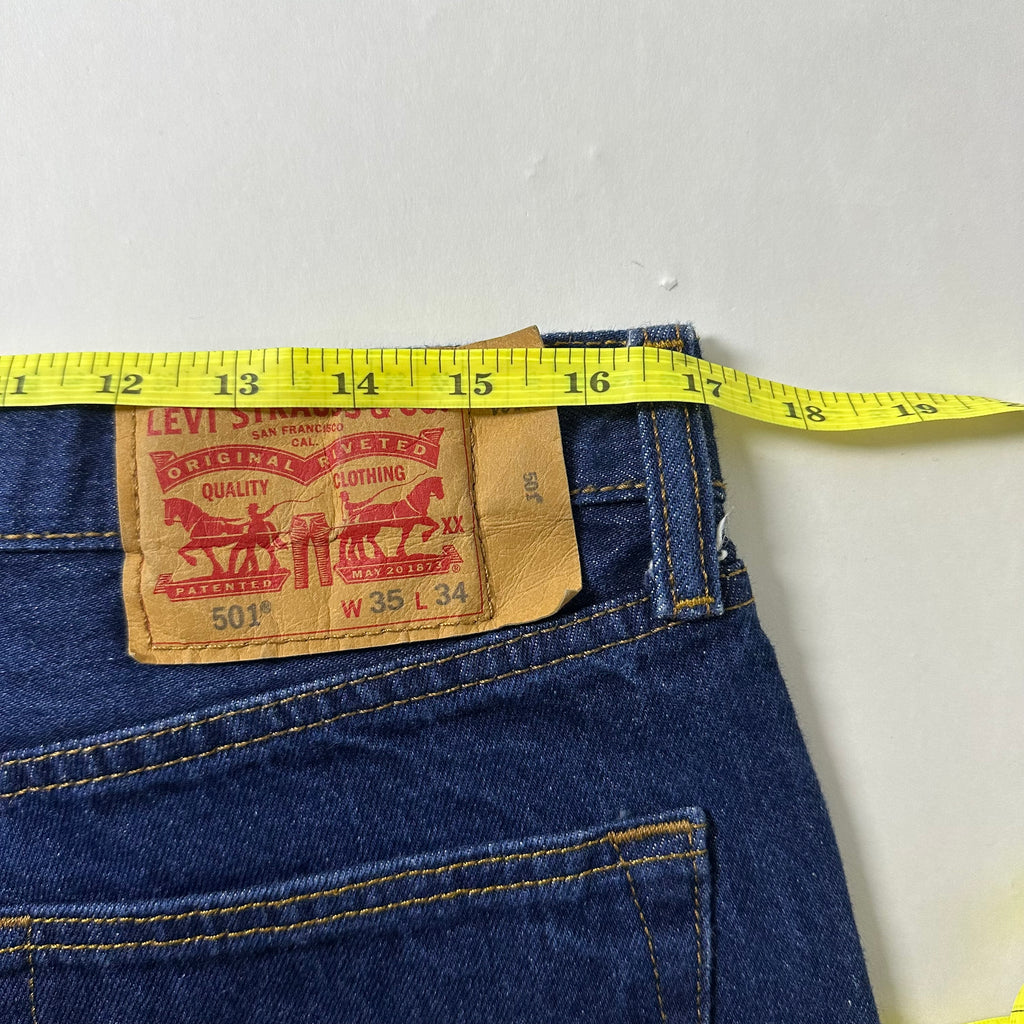 Levi’s 501 Original Fit Jeans Extended Patch in Classic Indigo Dark Wash STF (Size 34-35)