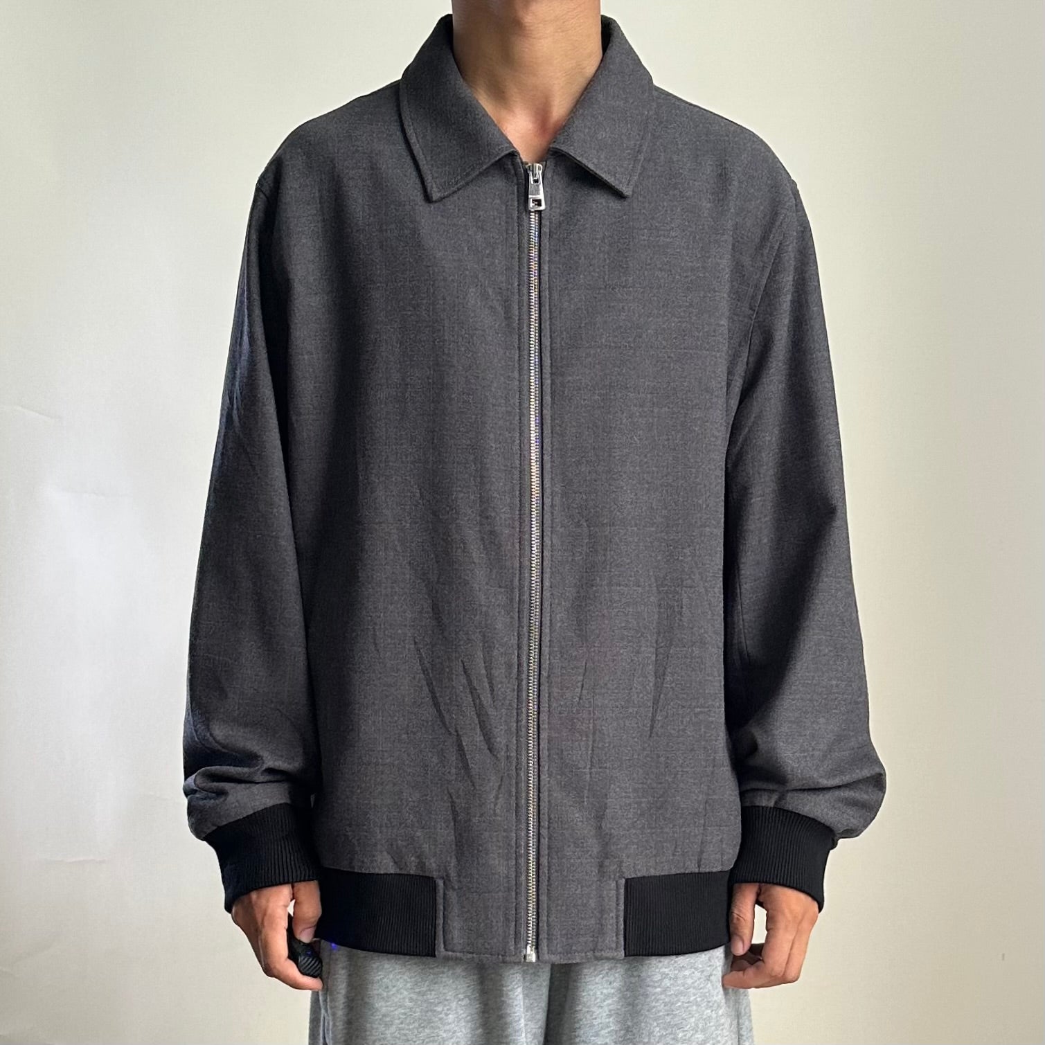 Septwolves Harrington Jacket in Plain Pattern Charcoal Gray (Size Large)