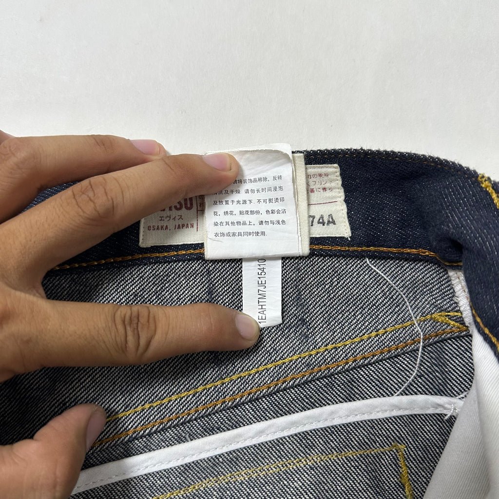 Evisu Big Daicock Striped Logo Denim Jeans with Gold “EVISU” Spell out Size 29