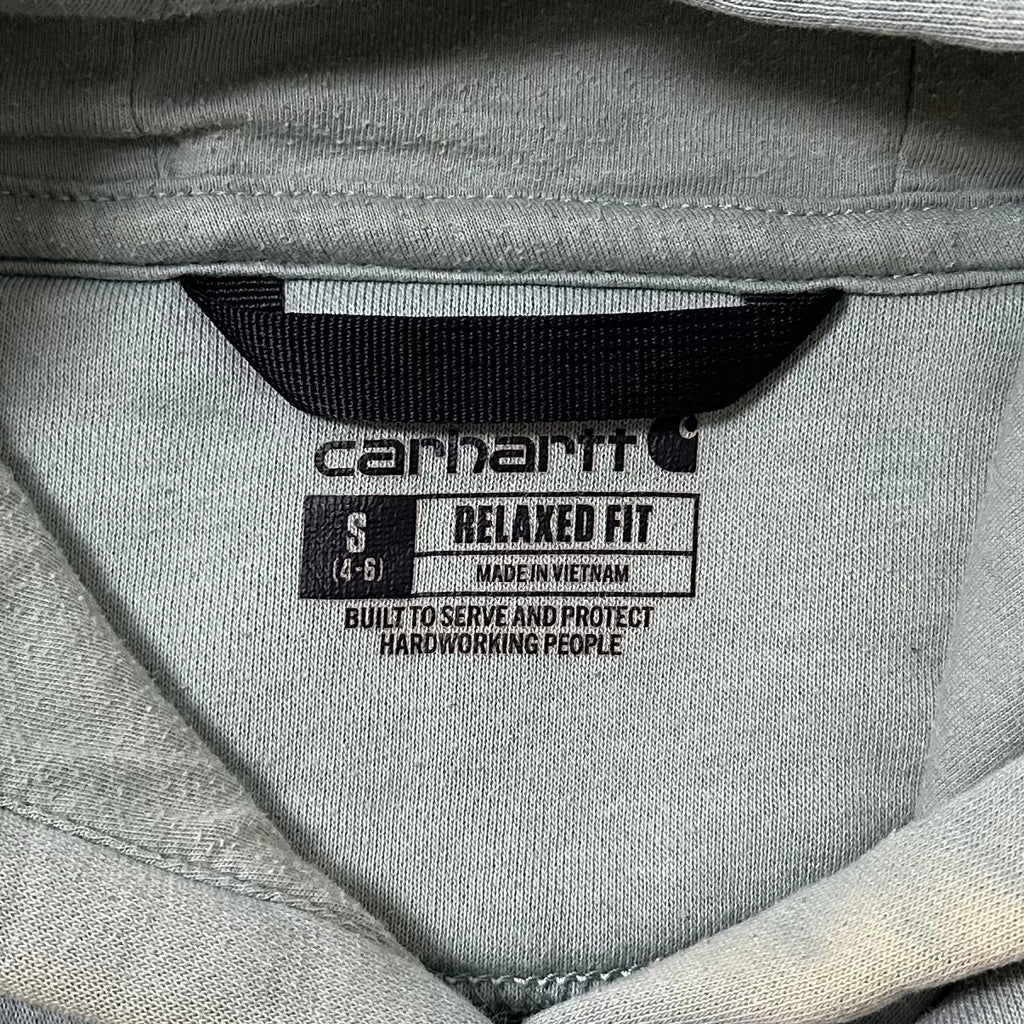 Carhartt Script Hoodie Jacket in Pale Green with yellow stains (Size Small)