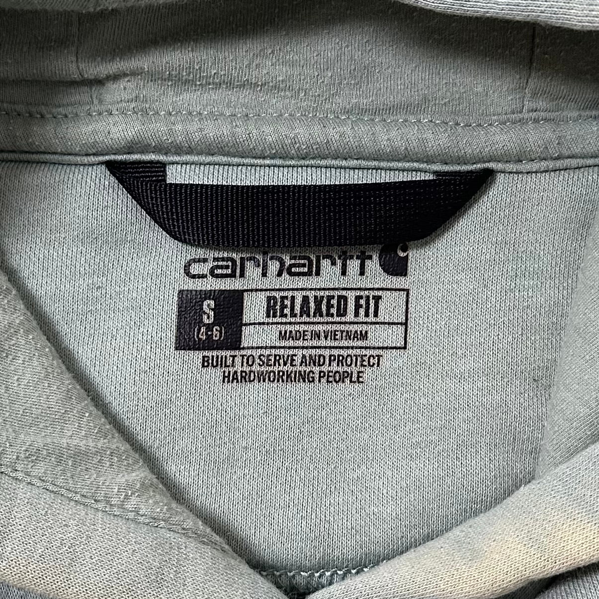 Carhartt Script Hoodie Jacket in Pale Green with yellow stains (Size Small)