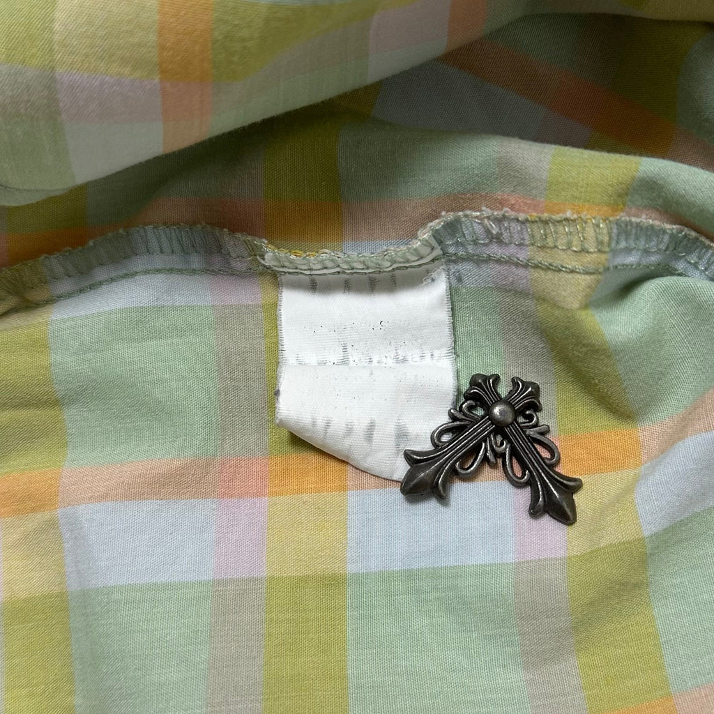 Penguin Short-sleeve Button-down Polo in Pastel Plaid Pattern (Size Medium)