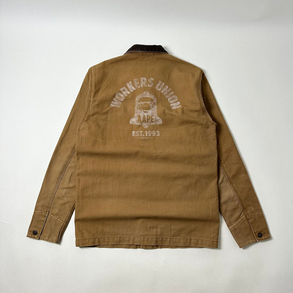 AAPE by A Bathing Ape Chore Coat Jacket Corduroy Collar in Brown Canvas (Size Large)