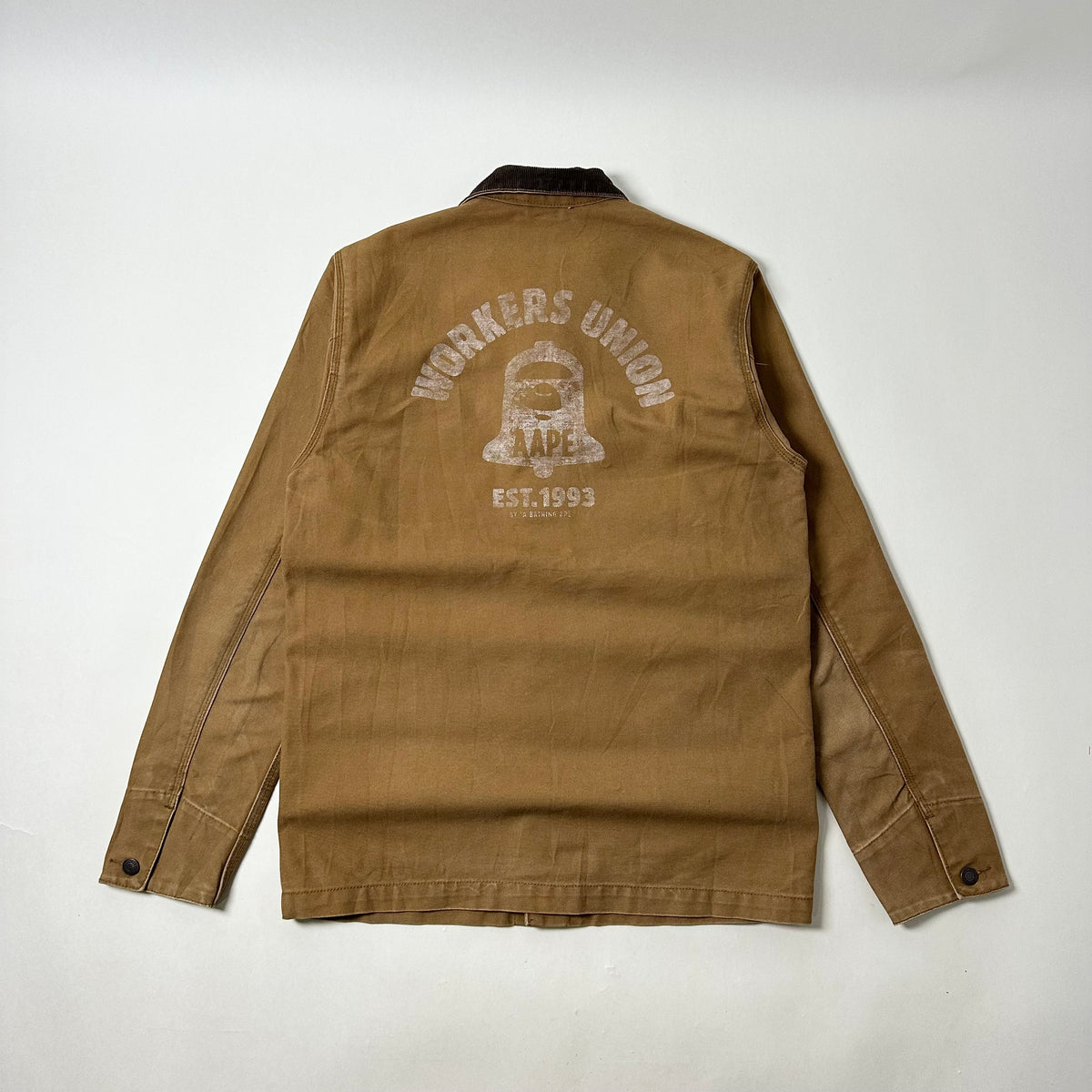 AAPE by A Bathing Ape Chore Coat Jacket Corduroy Collar in Brown Canvas (Size Large)