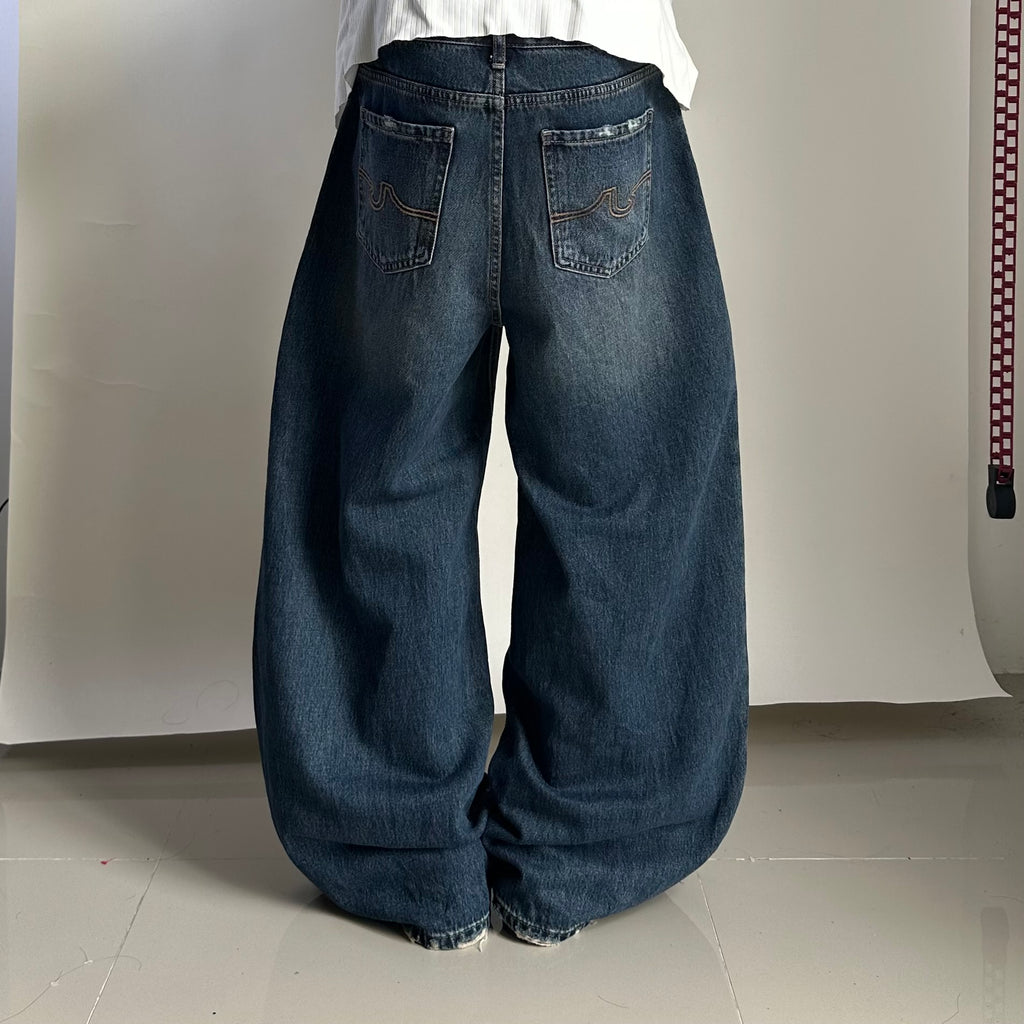 Random Baggy Jeans in Dark Blue Washed (Size 30)