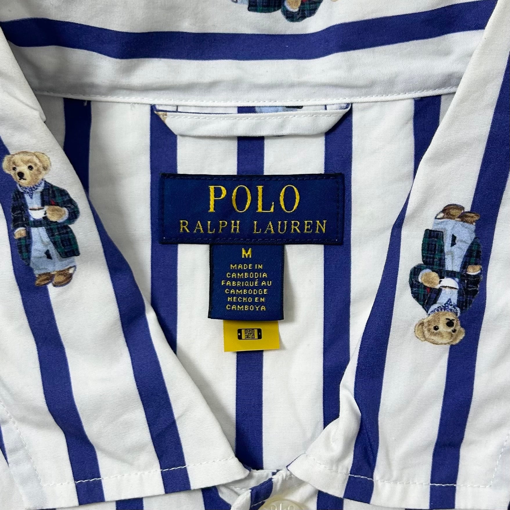 Polo Ralph Lauren Striped Pyjama Shirt All-over Polo Bear graphic pattern in White Size Medium (Fits Large)