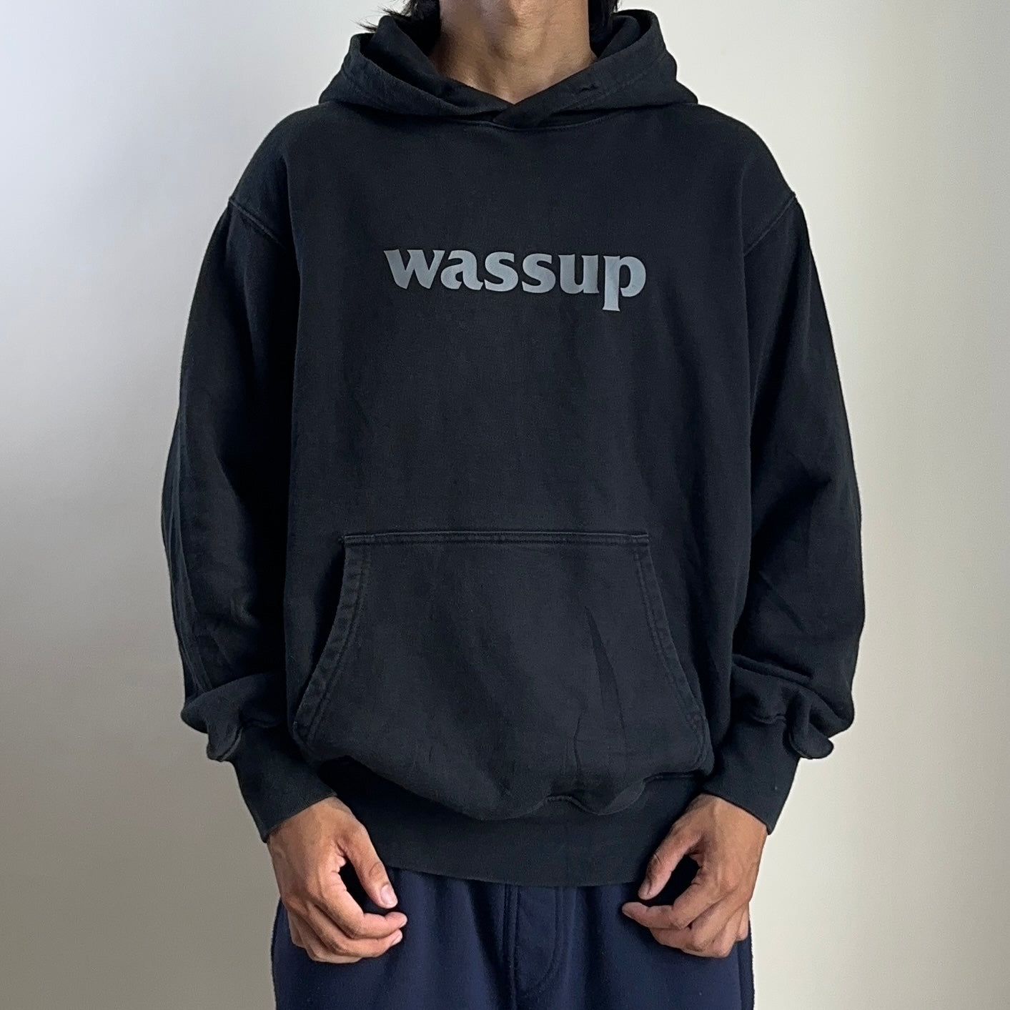 Wassup Heavy Cotton Hoodie Jacket Black Medium (Fits Large)