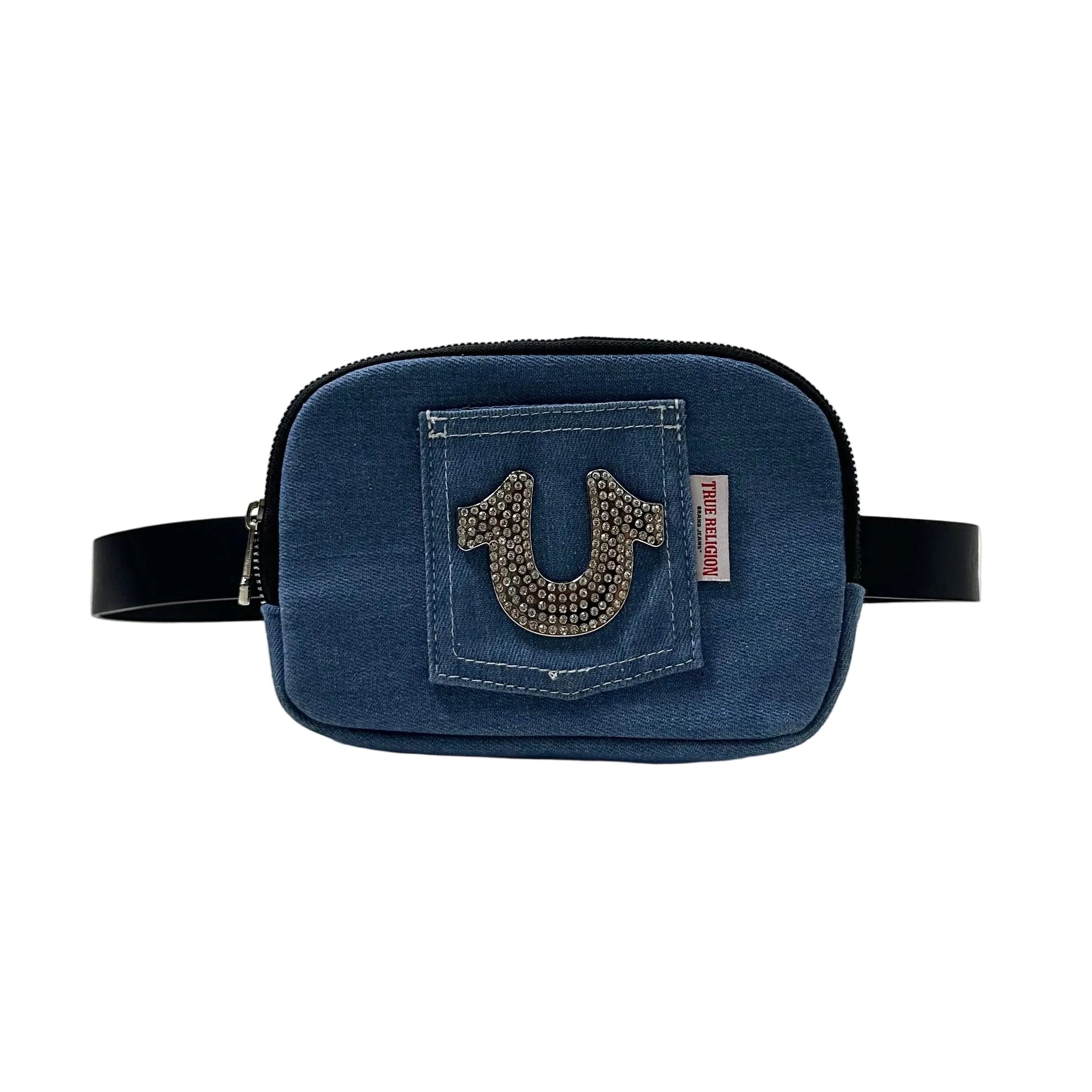 True Religion Denim Belt Bag Rhinestone Horseshoe logo w/Adjustable Strap