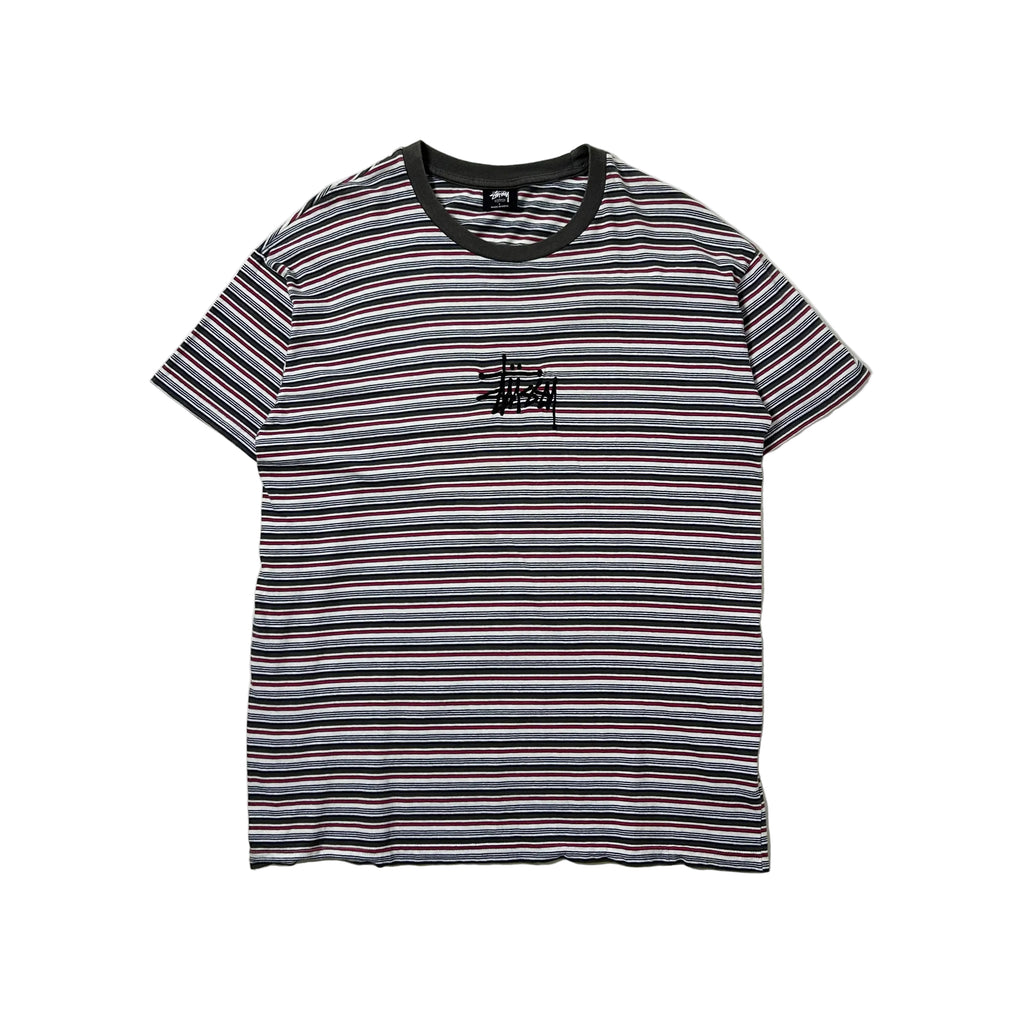 Stussy Embroidered Logo T-shirt in Stripe (Size Large)
