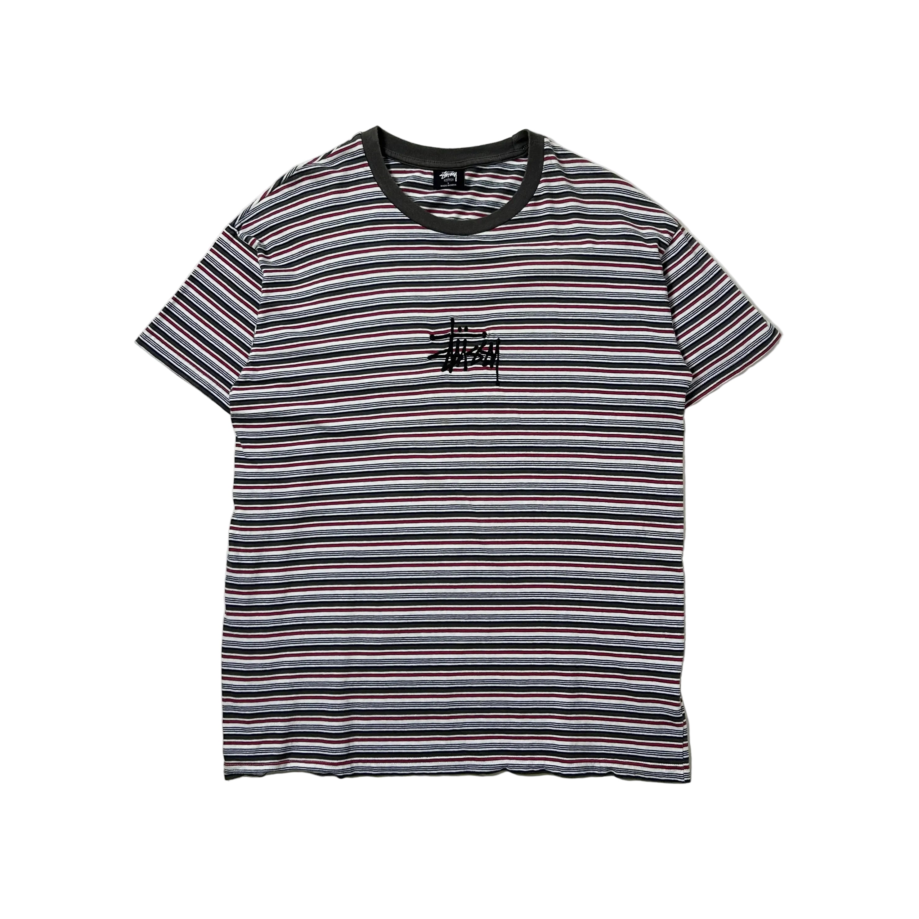 Stussy Embroidered Logo T-shirt in Stripe (Size Large)