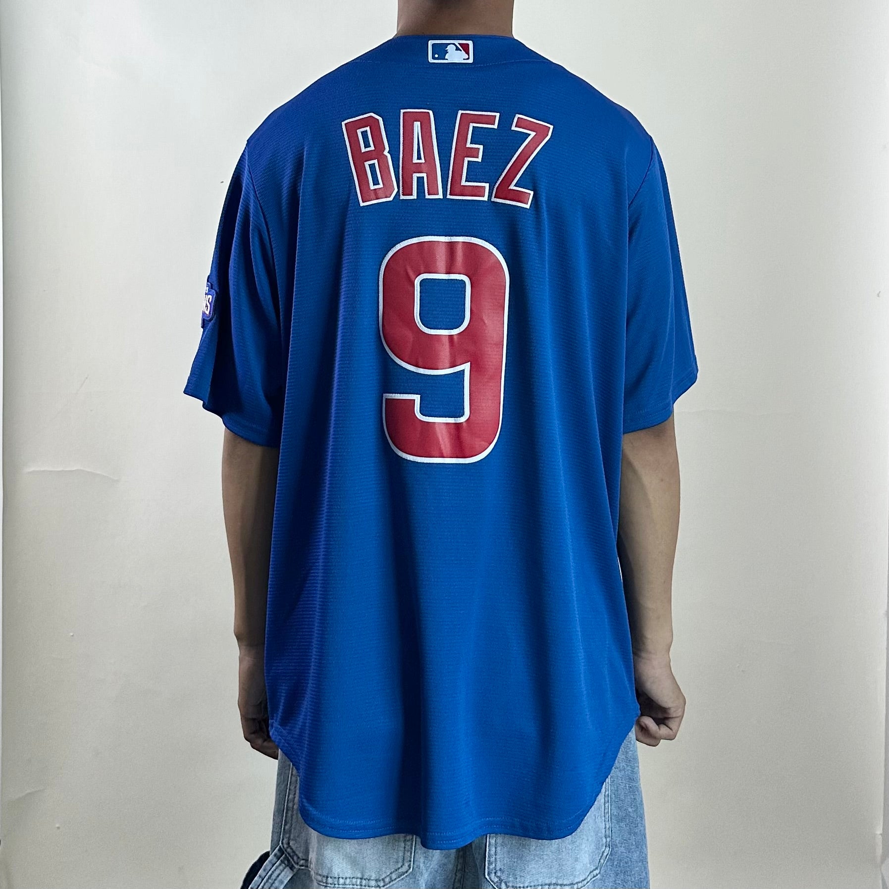 Majestic Chicago Cubs “BAEZ”Baseball Jersey in Royal Blue (Size Large)