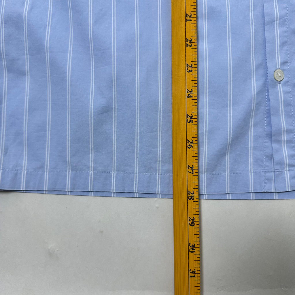 BEAMS Original Fabric Pinstripes Button down Polo in Light Blue (Size Large)
