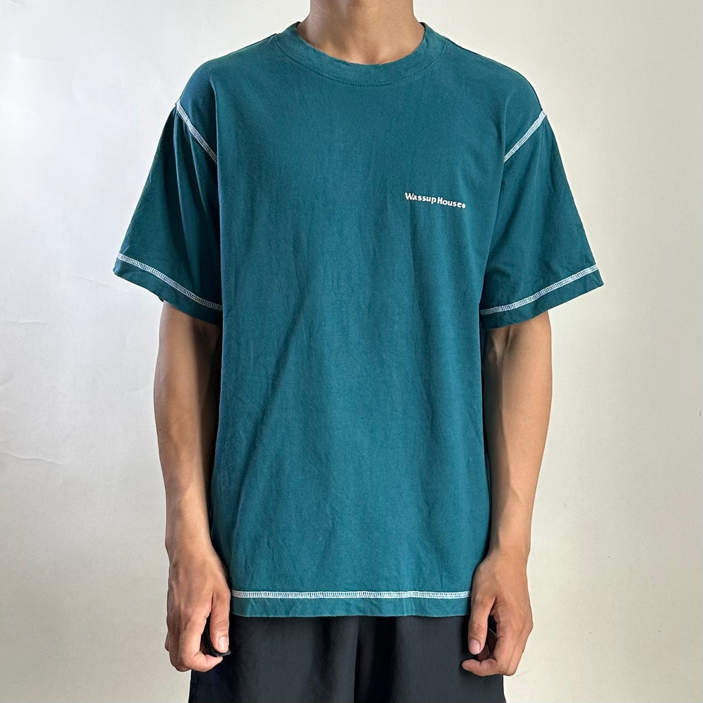 Wassup House Contrast Stitch T-Shirt in Dark Teal Size Small (Fits Medium)