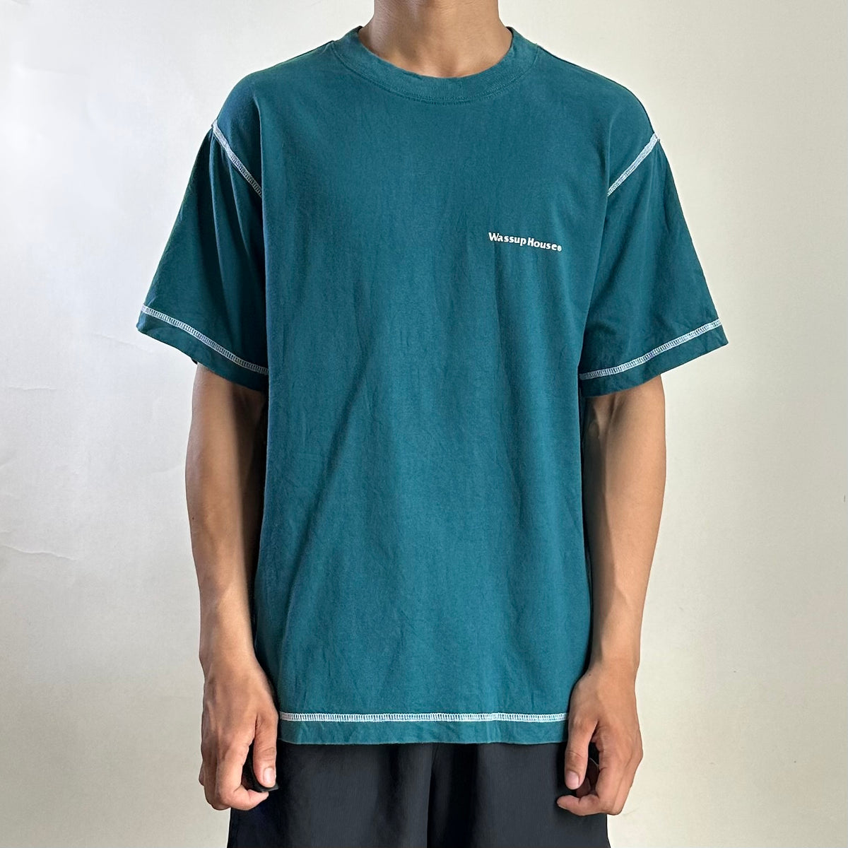 Wassup House Contrast Stitch T-Shirt in Dark Teal Size Small (Fits Medium)