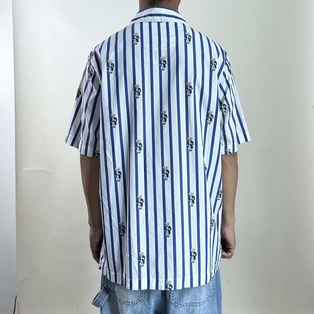 Polo Ralph Lauren Striped Pyjama Shirt All-over Polo Bear graphic pattern in White Size Medium (Fits Large)