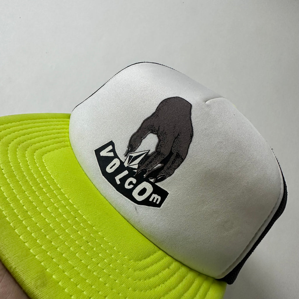 Volcom High Ten Cheese Flat Snapback Trucker Hat in Limeade (One Size)