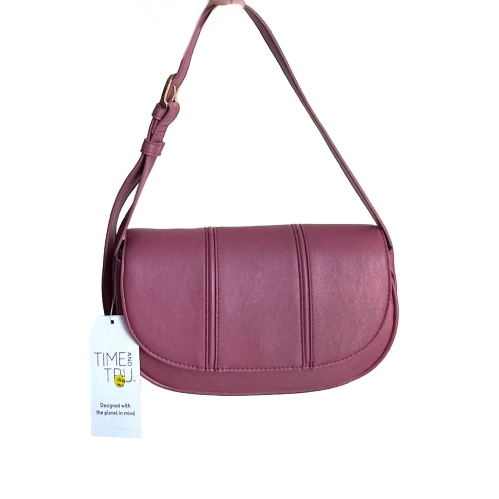 Brand New Time and Tru Women’s Lina Shoulder Bag Mauve Pink featuring distinctive peek-a-boo front seams