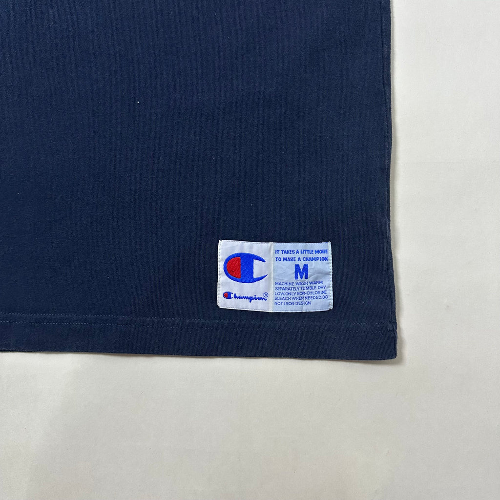 Champion T-shirt with Contrasting Pinstripe Sleeves Navy Blue Size Medium (Fits Large)