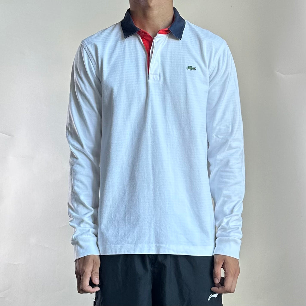 Lacoste Long Sleeve Polo Shirt in White ( Size Medium ) — SOLD