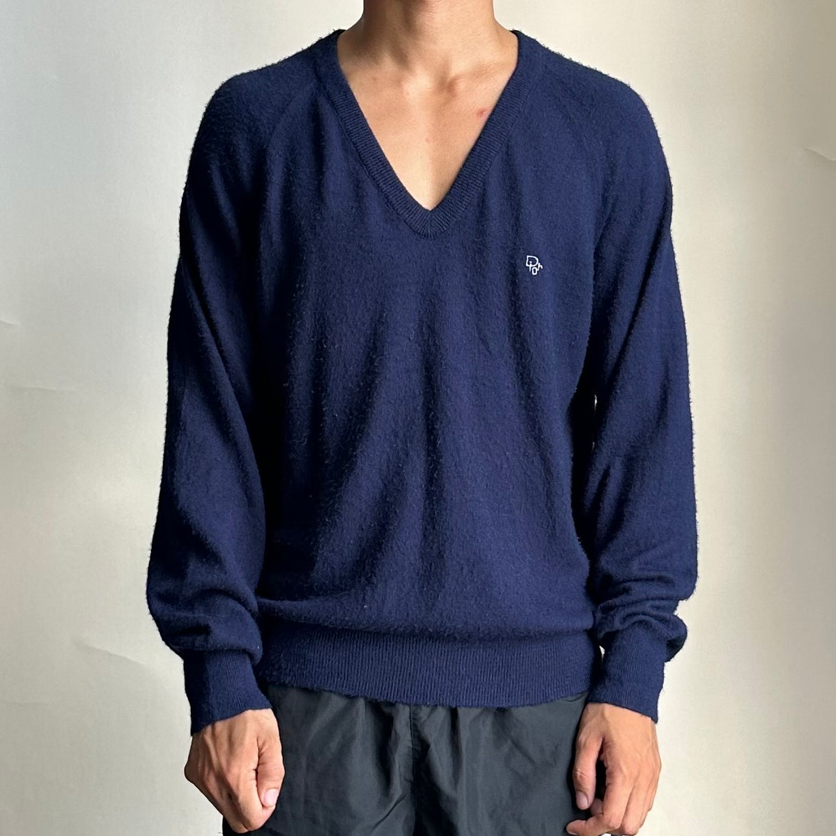 Vintage Christian Dior Monsieur Acrylic Knit Sweater in Navy Blue ( Size Medium )