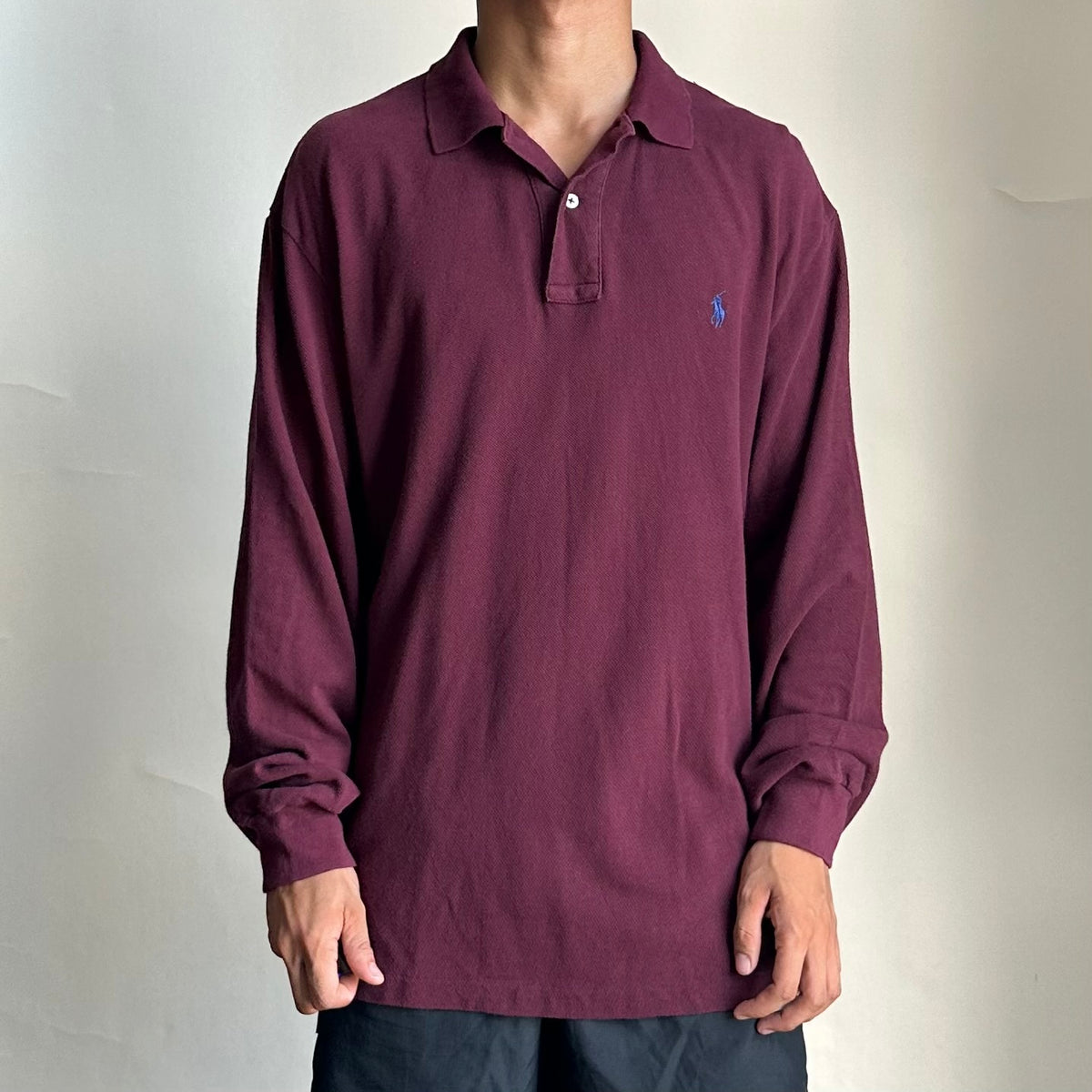 Ralph Lauren Long Sleeve Polo Shirt in Maroon Size Medium ( Fits Large )