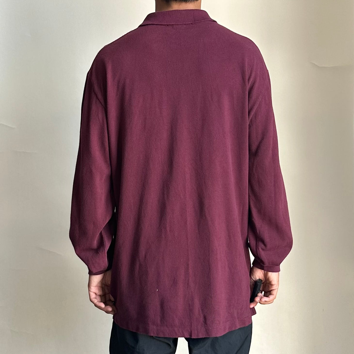 Ralph Lauren Long Sleeve Polo Shirt in Maroon Size Medium ( Fits Large )