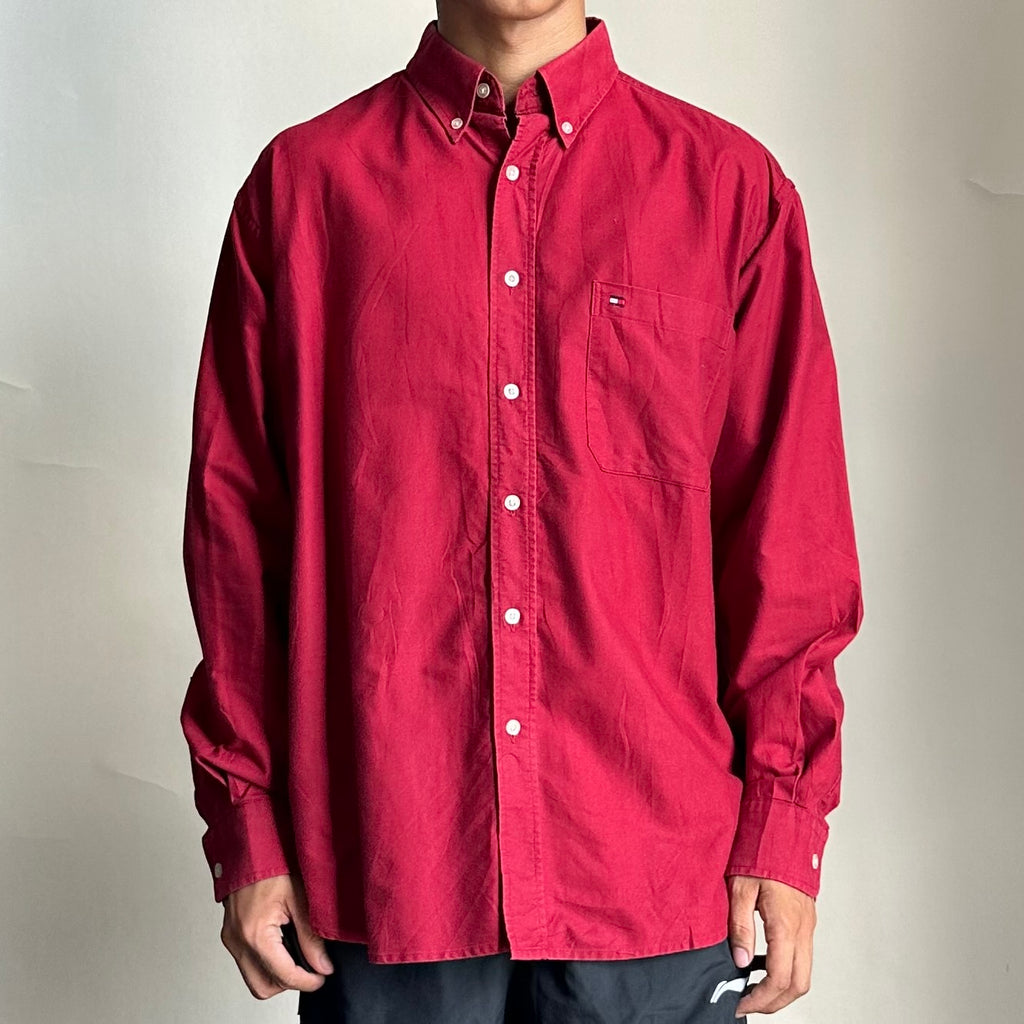 Tommy Hilfiger Button-up Shirt Long Sleeve in Red ( Size Large )