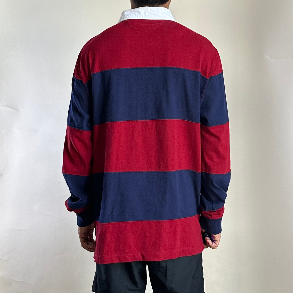 Ralph Lauren Iconic Striped Rugby Shirt in Burgundy & Navy Blue ( Size Large ) — SOLD
