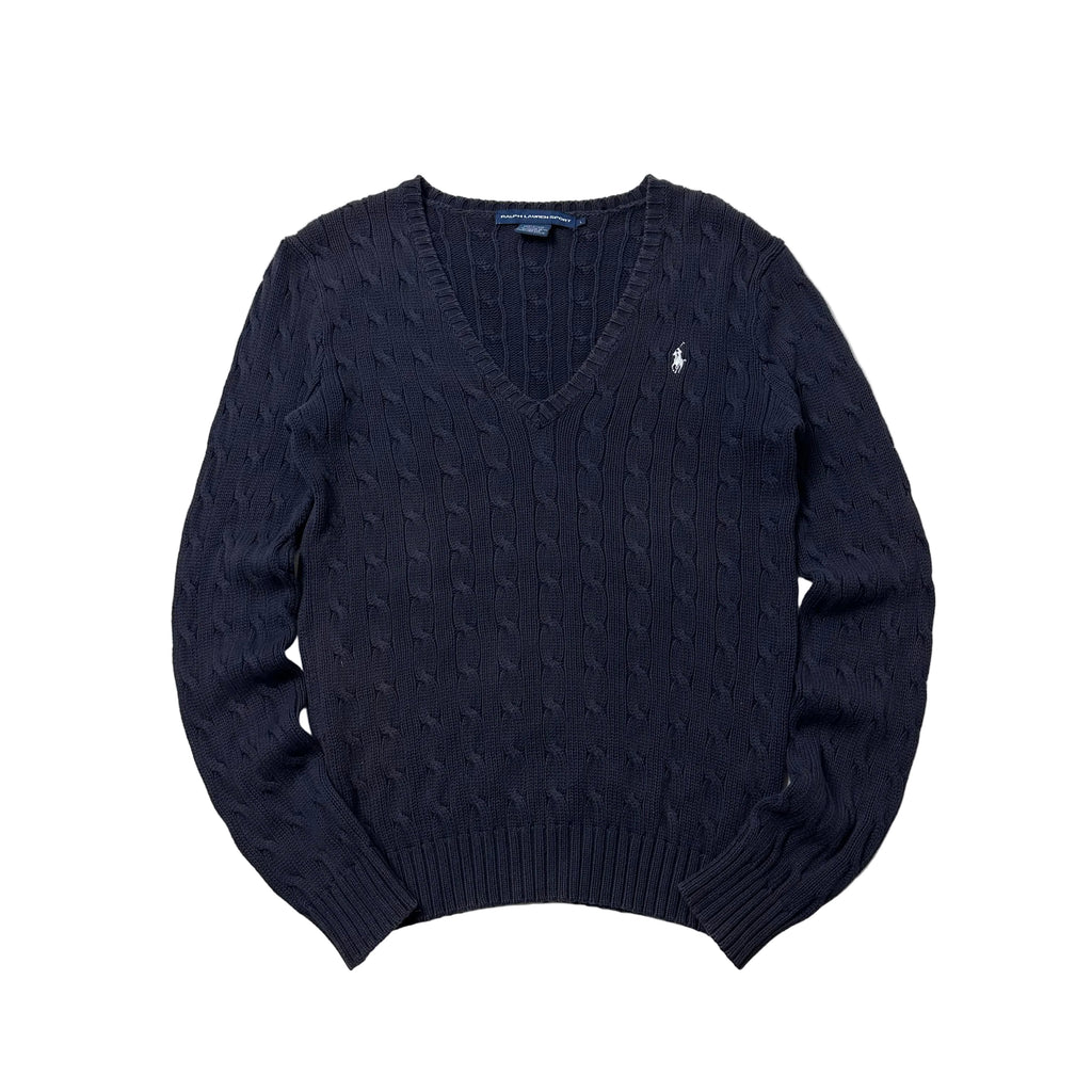 Ralph Lauren Cable-knit V-neck Women’s Sweater in Navy Blue ( Size Large )