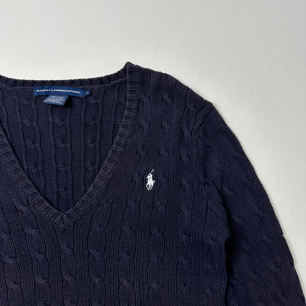 Ralph Lauren Cable-knit V-neck Women’s Sweater in Navy Blue ( Size Large )