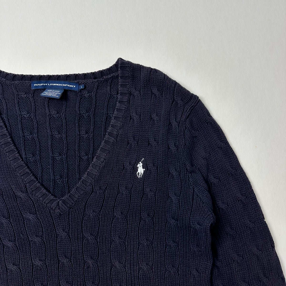 Ralph Lauren Cable-knit V-neck Women’s Sweater in Navy Blue ( Size Large )