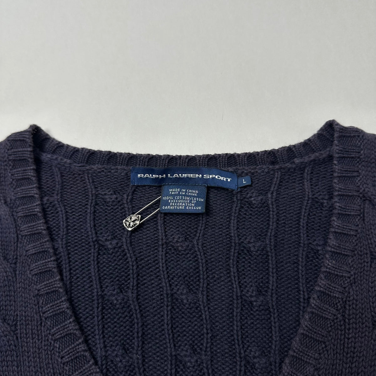 Ralph Lauren Cable-knit V-neck Women’s Sweater in Navy Blue ( Size Large )